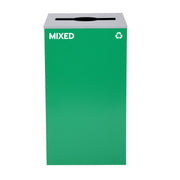Square Recycling Bin – 29 Gallons - Green Can, Mixed Opening Lid, for Mixed