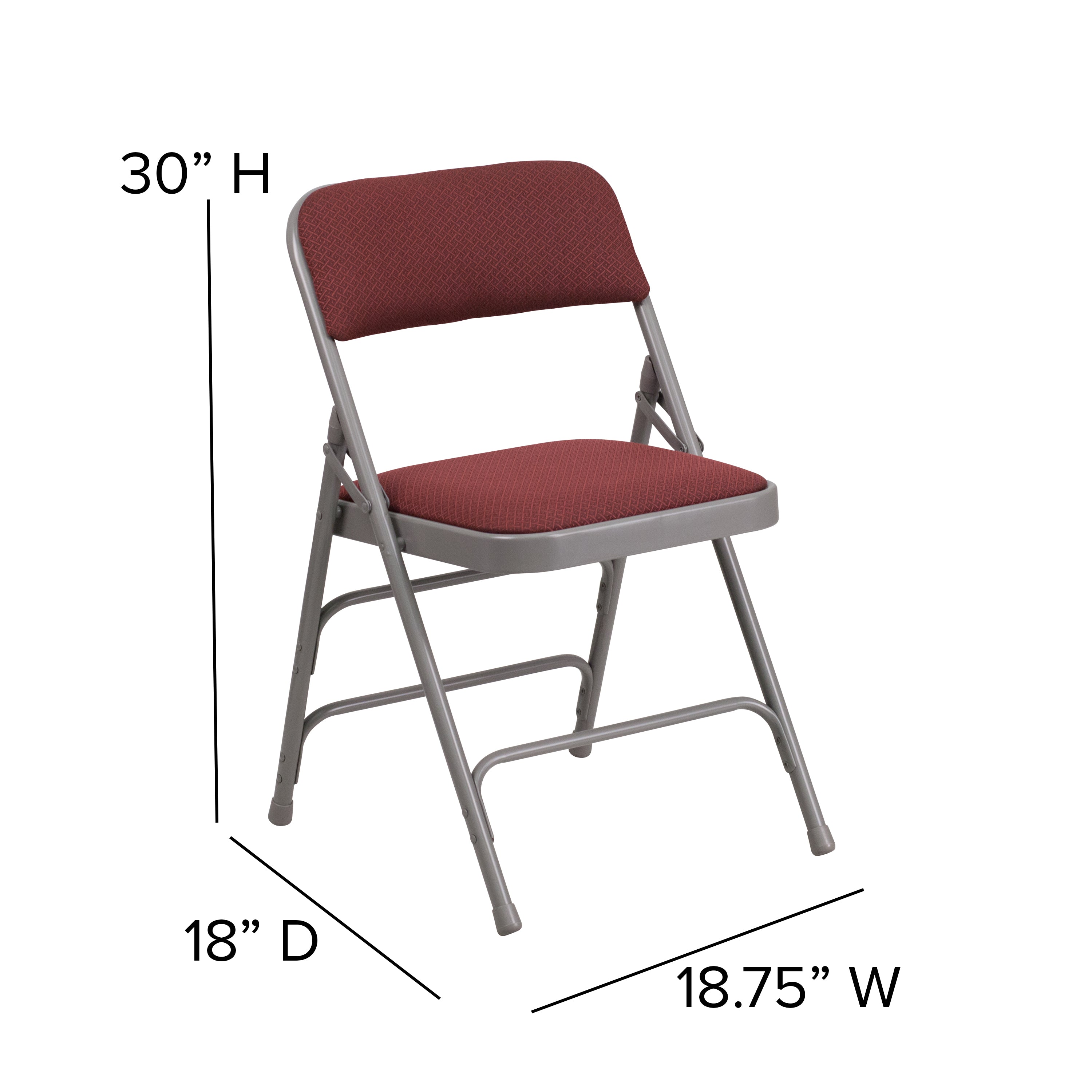 2 Pack HERCULES Series Curved Triple Braced & Double Hinged Burgundy Patterned Fabric Metal Folding Chair