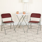 2 Pack HERCULES Series Curved Triple Braced & Double Hinged Burgundy Patterned Fabric Metal Folding Chair