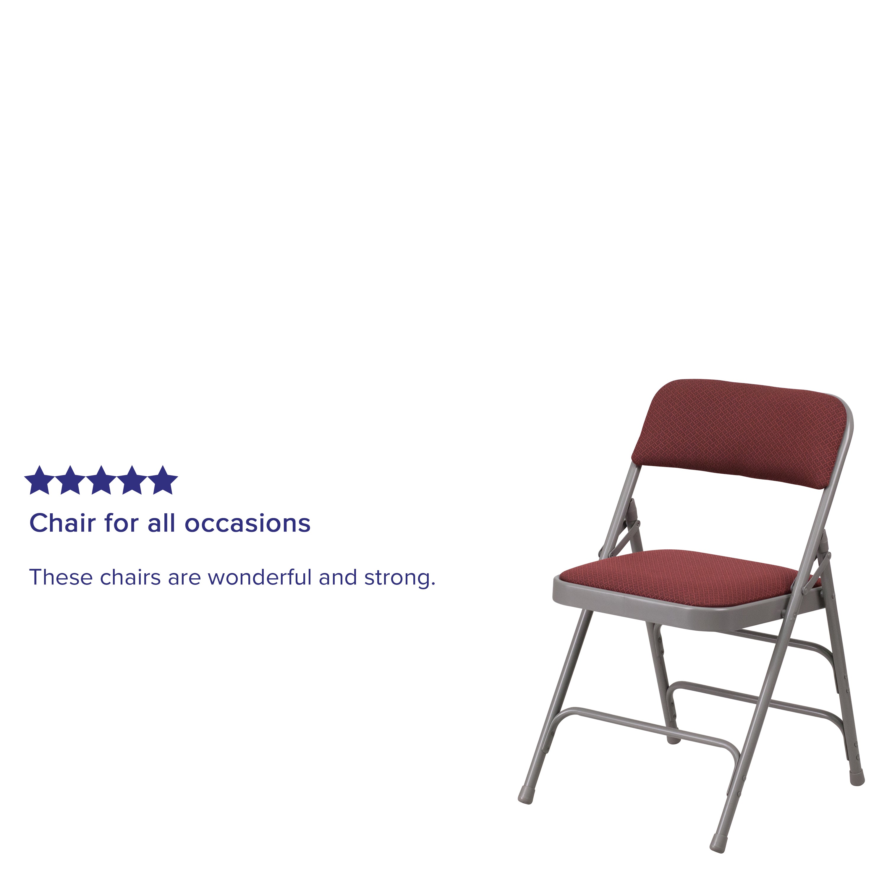 2 Pack HERCULES Series Curved Triple Braced & Double Hinged Burgundy Patterned Fabric Metal Folding Chair