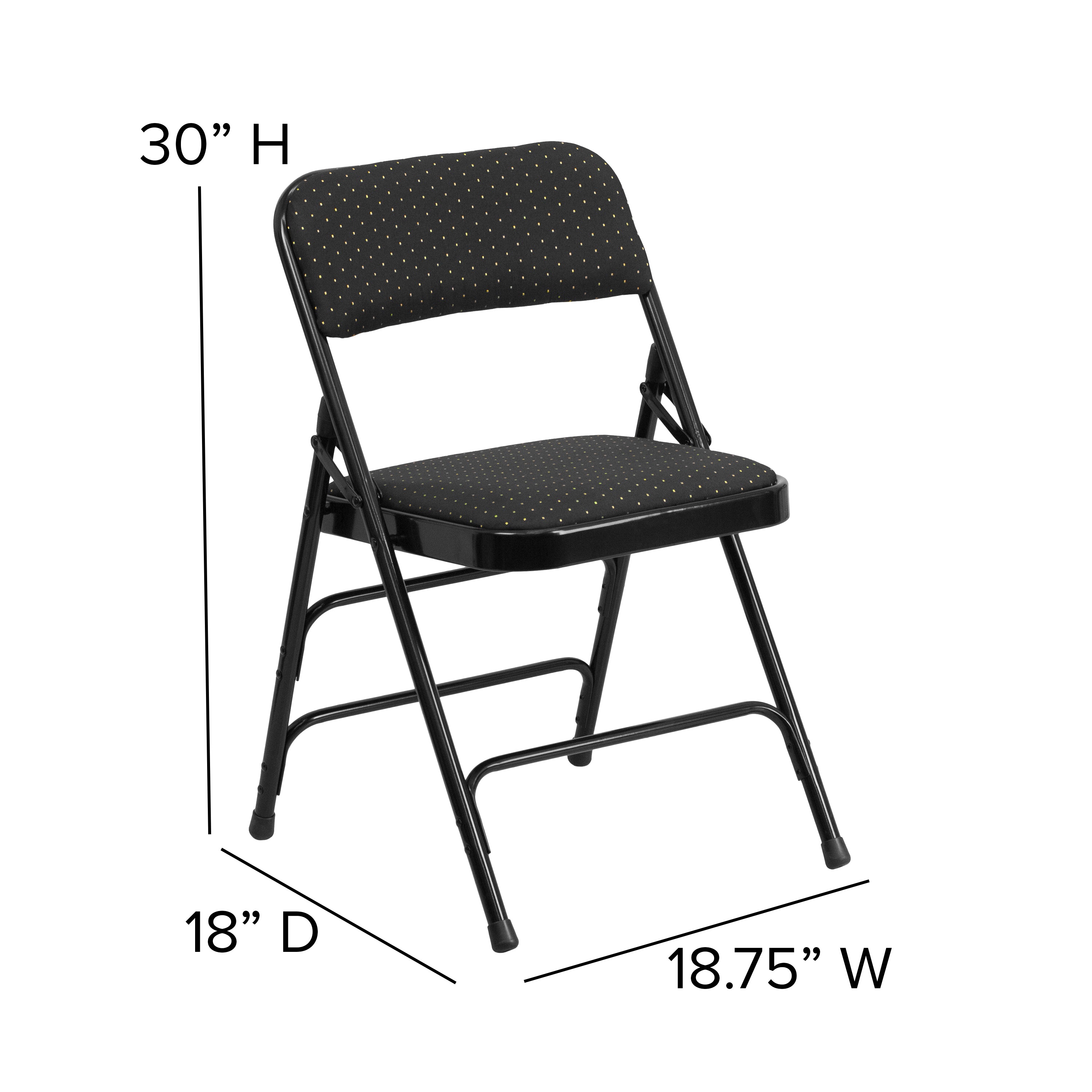 2 Pack HERCULES Series Curved Triple Braced & Double Hinged Black Patterned Fabric Metal Folding Chair