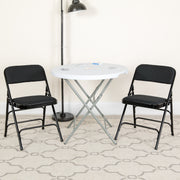 2 Pack HERCULES Series Curved Triple Braced & Double Hinged Black Patterned Fabric Metal Folding Chair