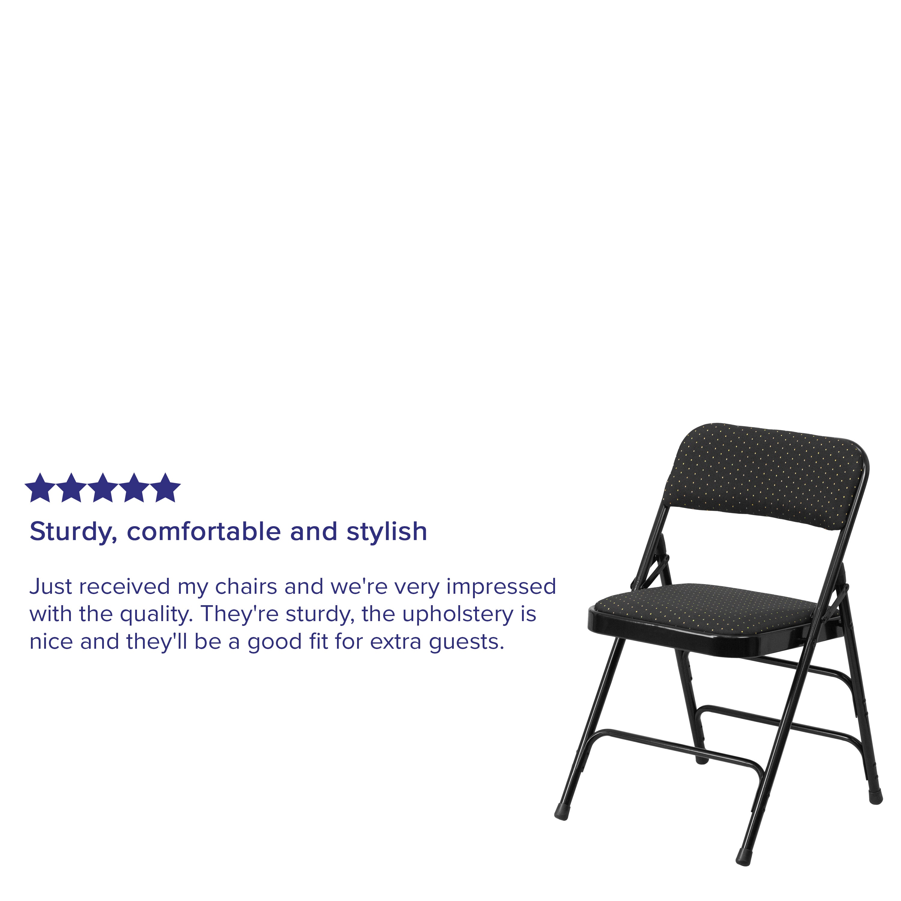 2 Pack HERCULES Series Curved Triple Braced & Double Hinged Black Patterned Fabric Metal Folding Chair