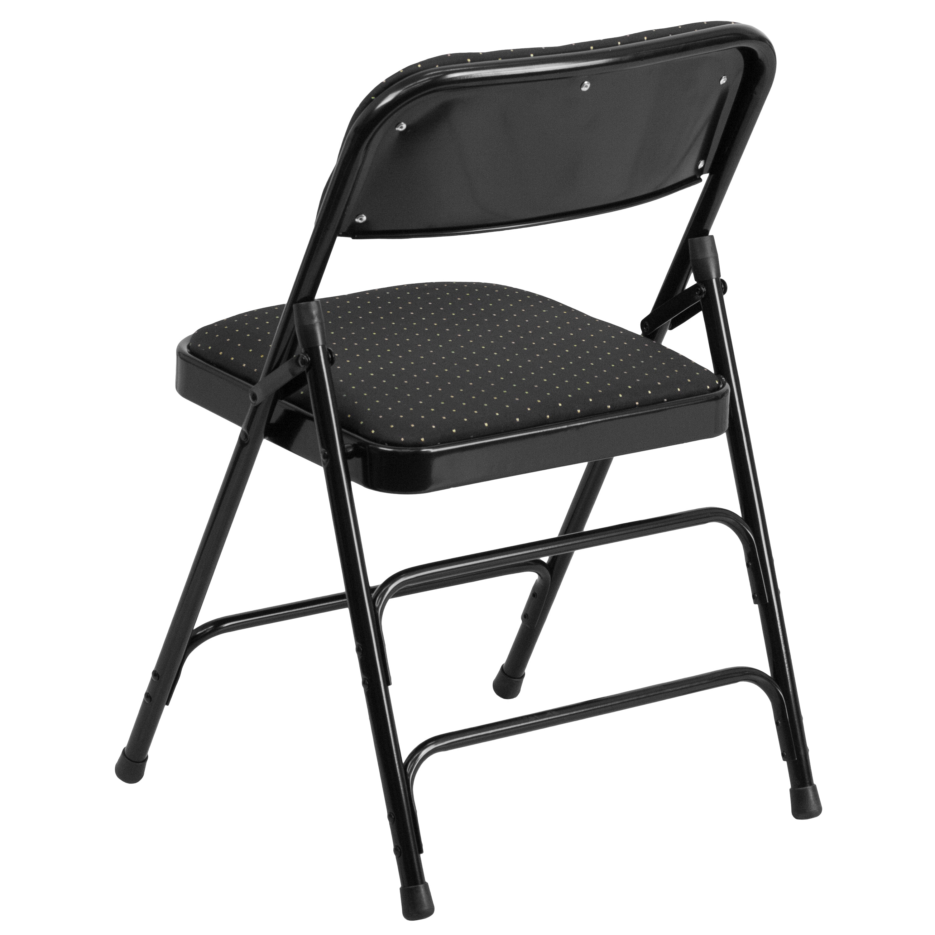 2 Pack HERCULES Series Curved Triple Braced & Double Hinged Black Patterned Fabric Metal Folding Chair
