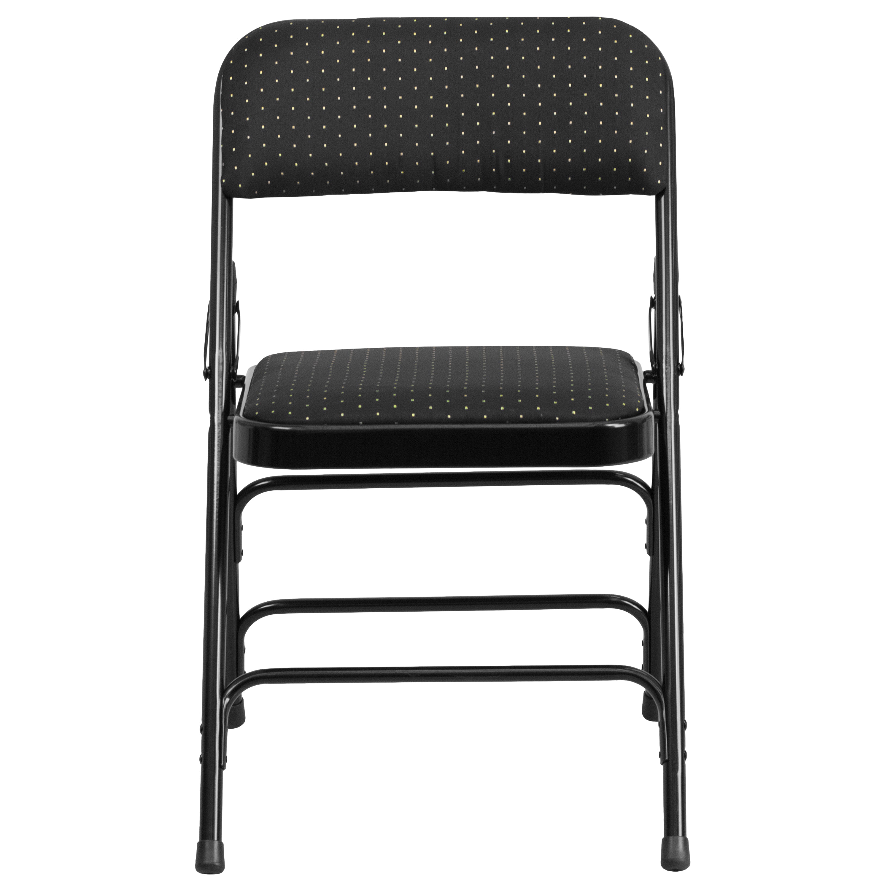 2 Pack HERCULES Series Curved Triple Braced & Double Hinged Black Patterned Fabric Metal Folding Chair