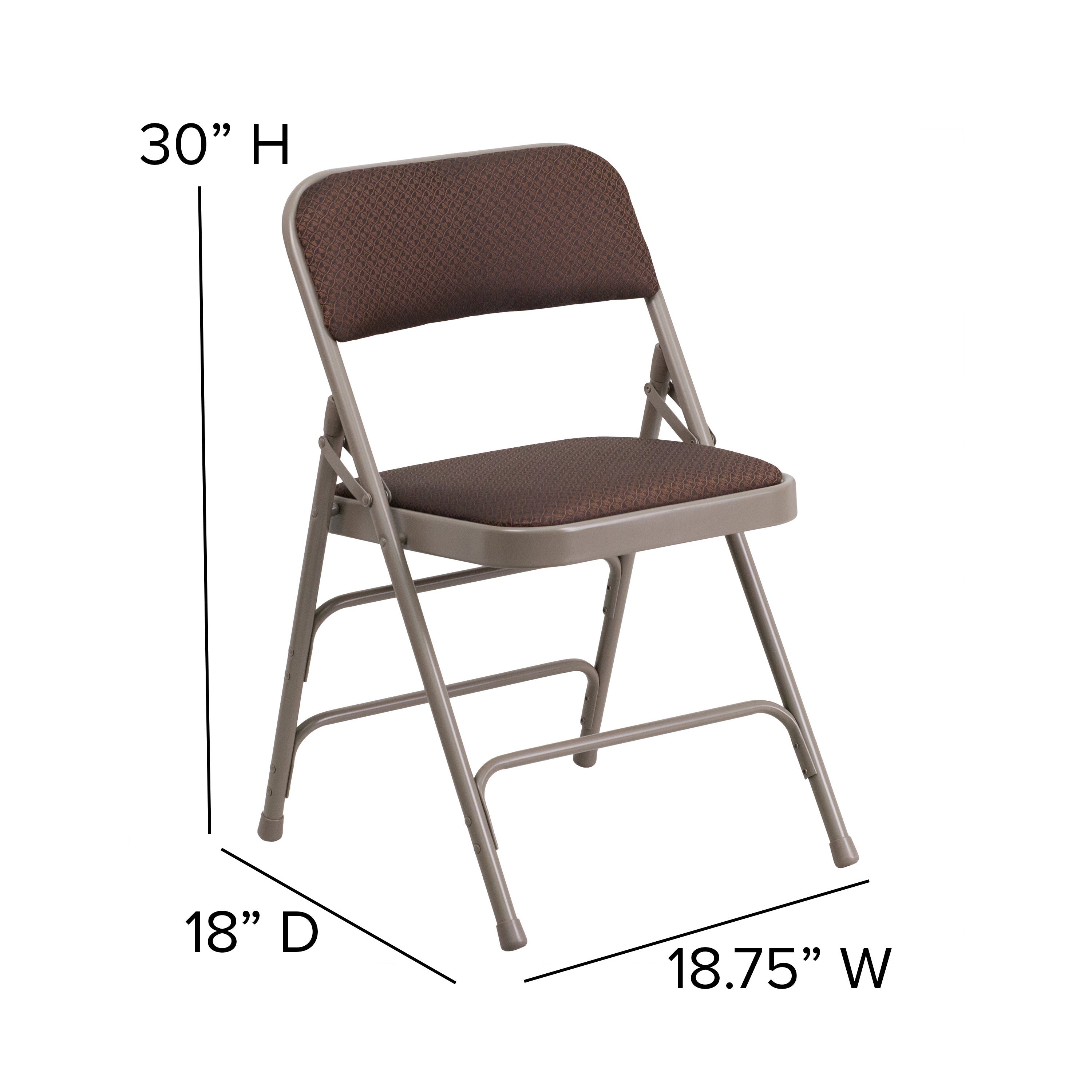 2 Pack HERCULES Series Curved Triple Braced & Double Hinged Brown Patterned Fabric Metal Folding Chair