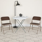 2 Pack HERCULES Series Curved Triple Braced & Double Hinged Brown Patterned Fabric Metal Folding Chair