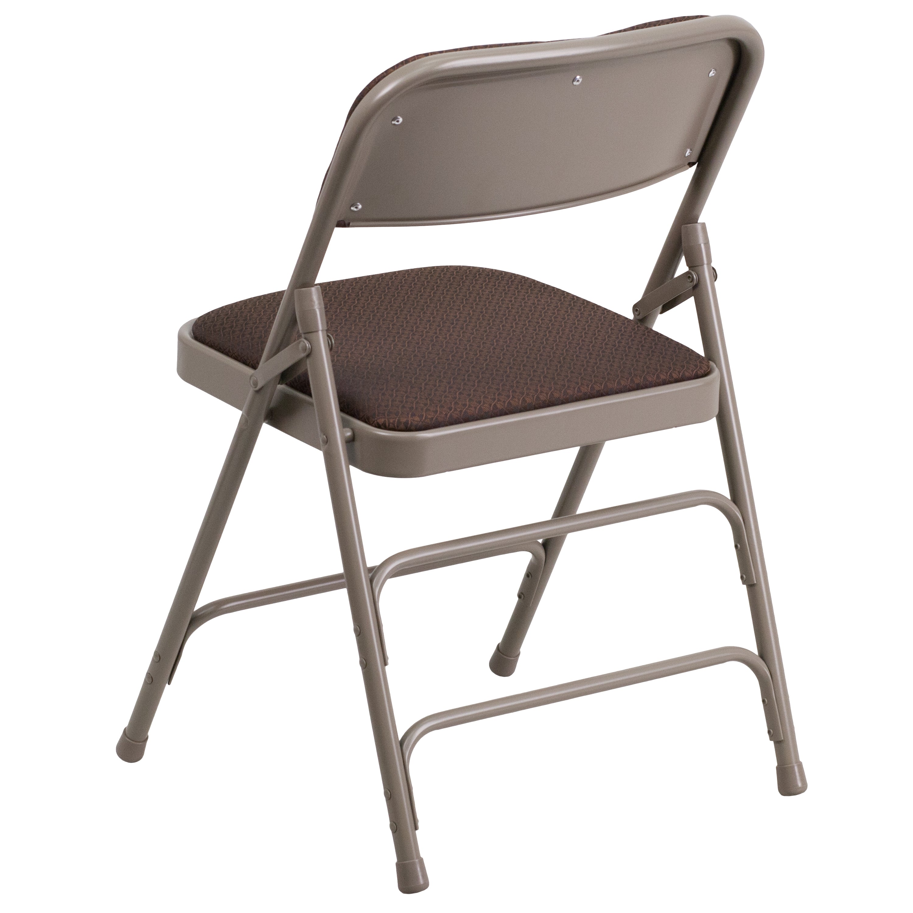 2 Pack HERCULES Series Curved Triple Braced & Double Hinged Brown Patterned Fabric Metal Folding Chair