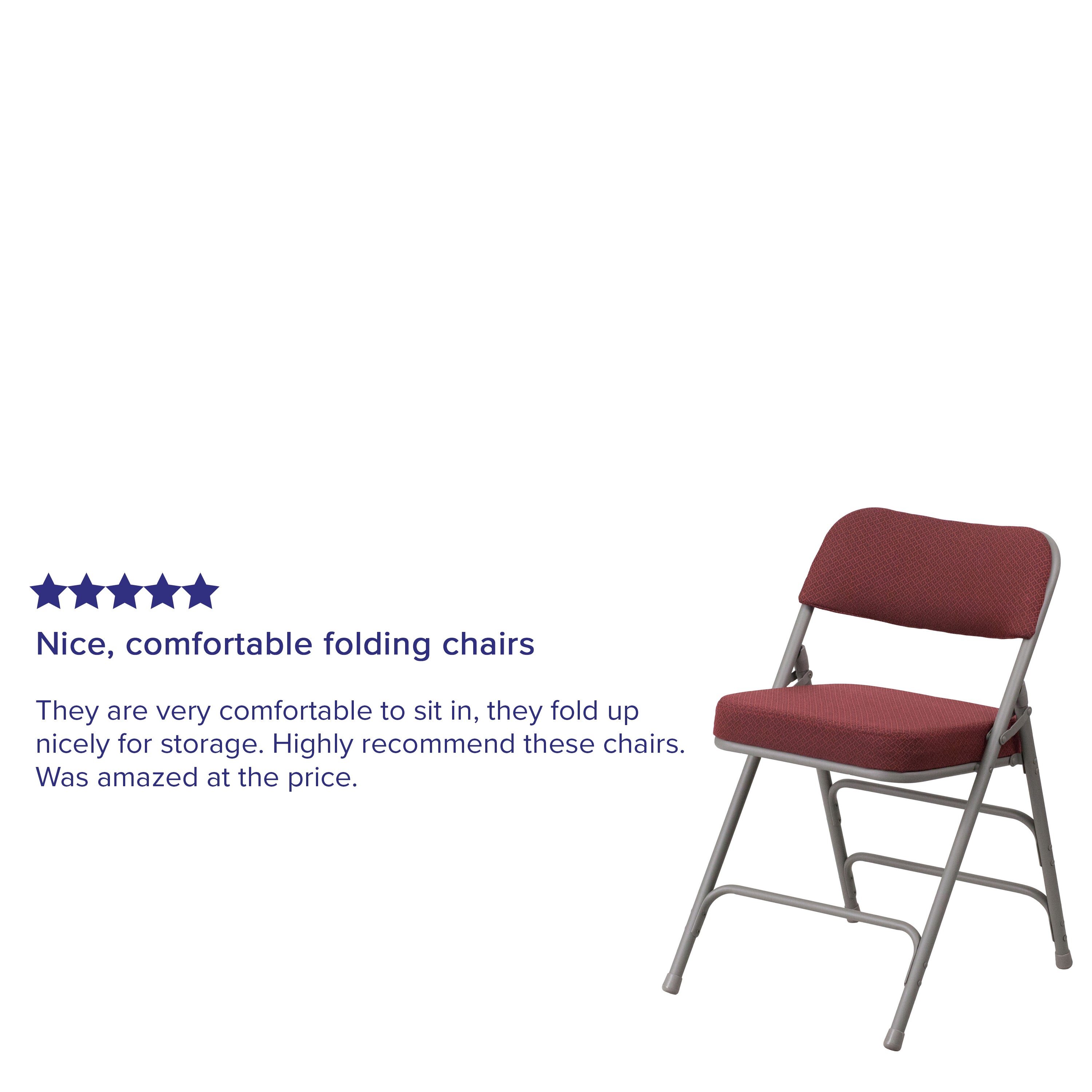 2 Pack HERCULES Series Premium Curved Triple Braced & Double Hinged Burgundy Fabric Metal Folding Chair