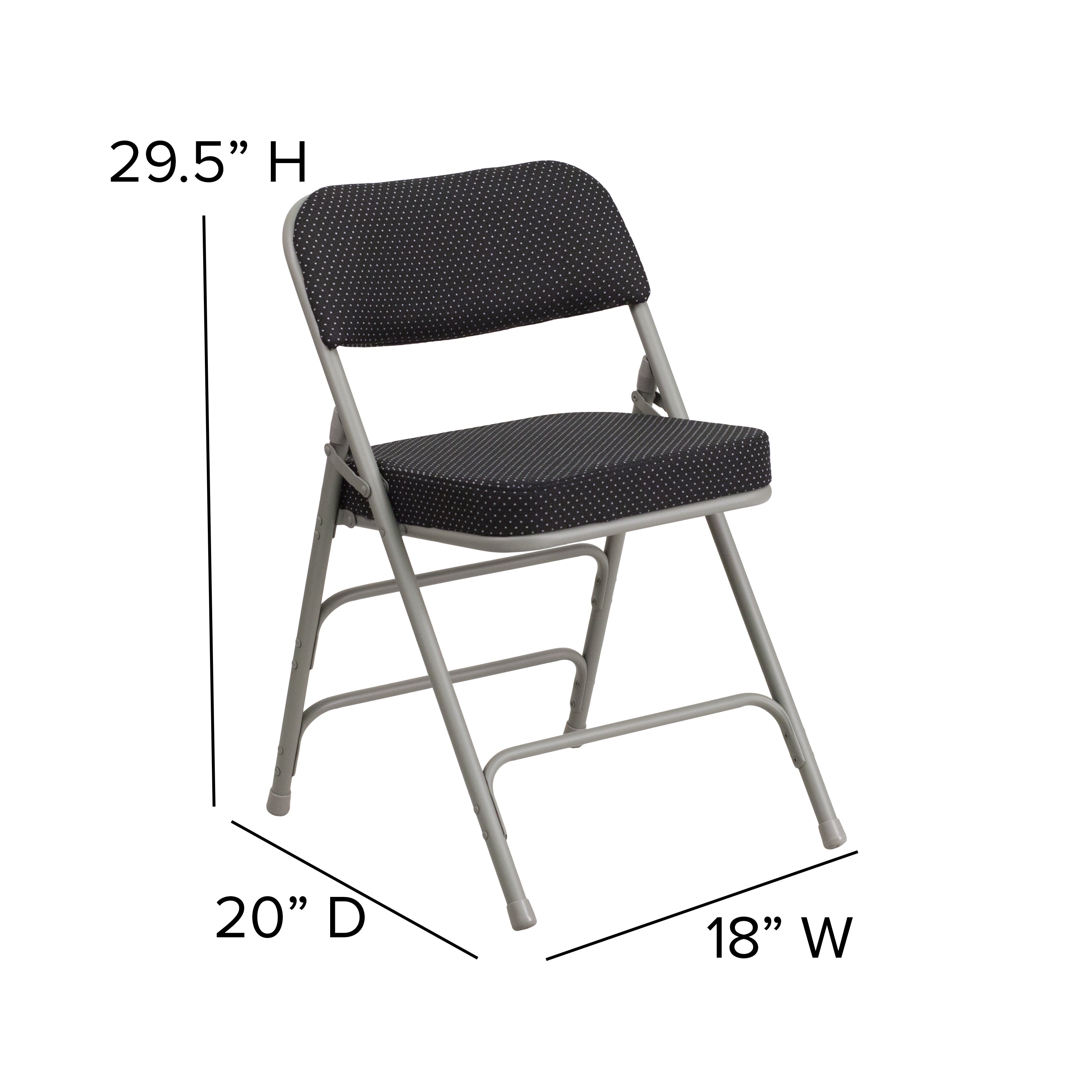 2 Pack HERCULES Series Premium Curved Triple Braced & Double Hinged Black Pin-Dot Fabric Metal Folding Chair