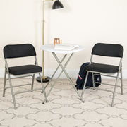 2 Pack HERCULES Series Premium Curved Triple Braced & Double Hinged Black Pin-Dot Fabric Metal Folding Chair