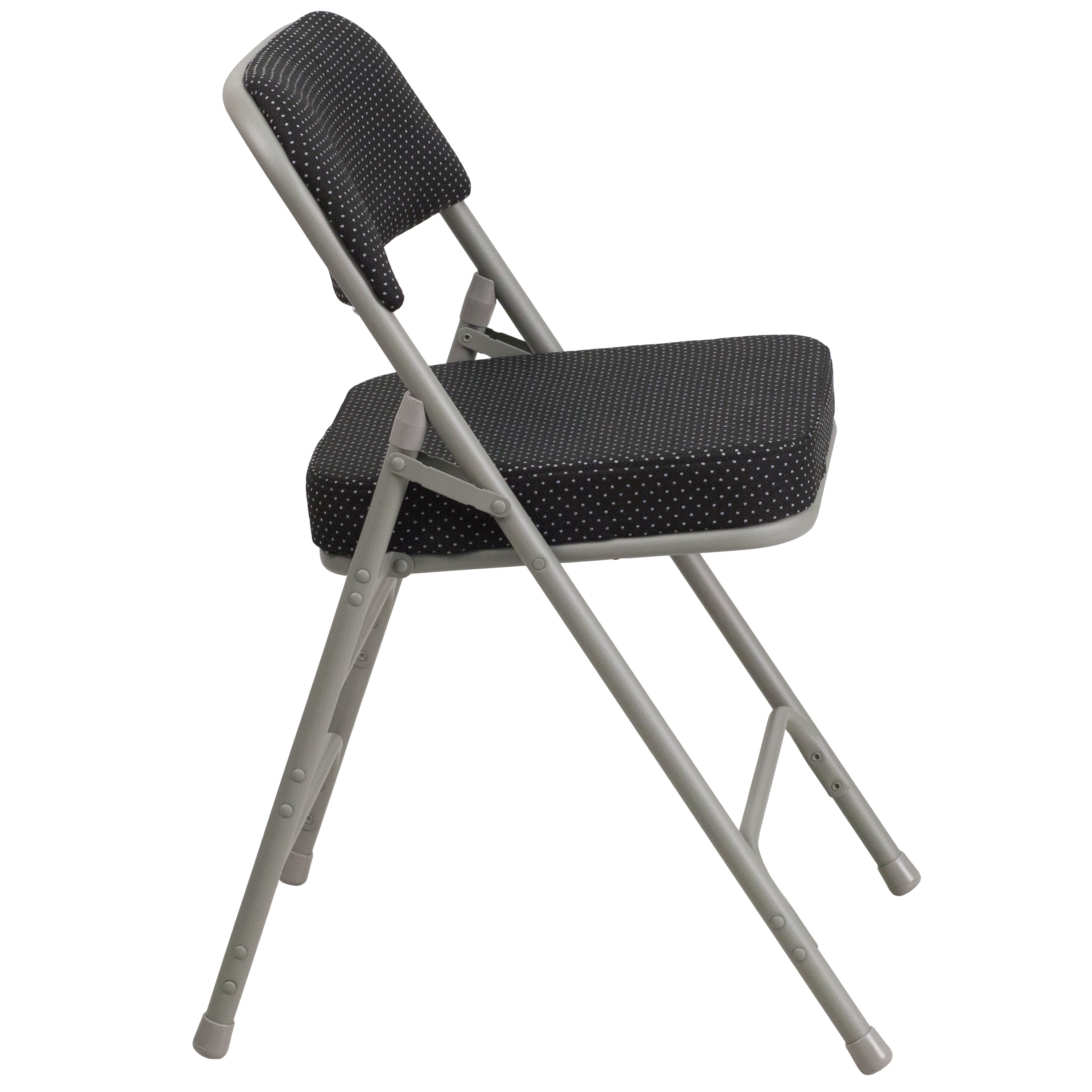 2 Pack HERCULES Series Premium Curved Triple Braced & Double Hinged Black Pin-Dot Fabric Metal Folding Chair