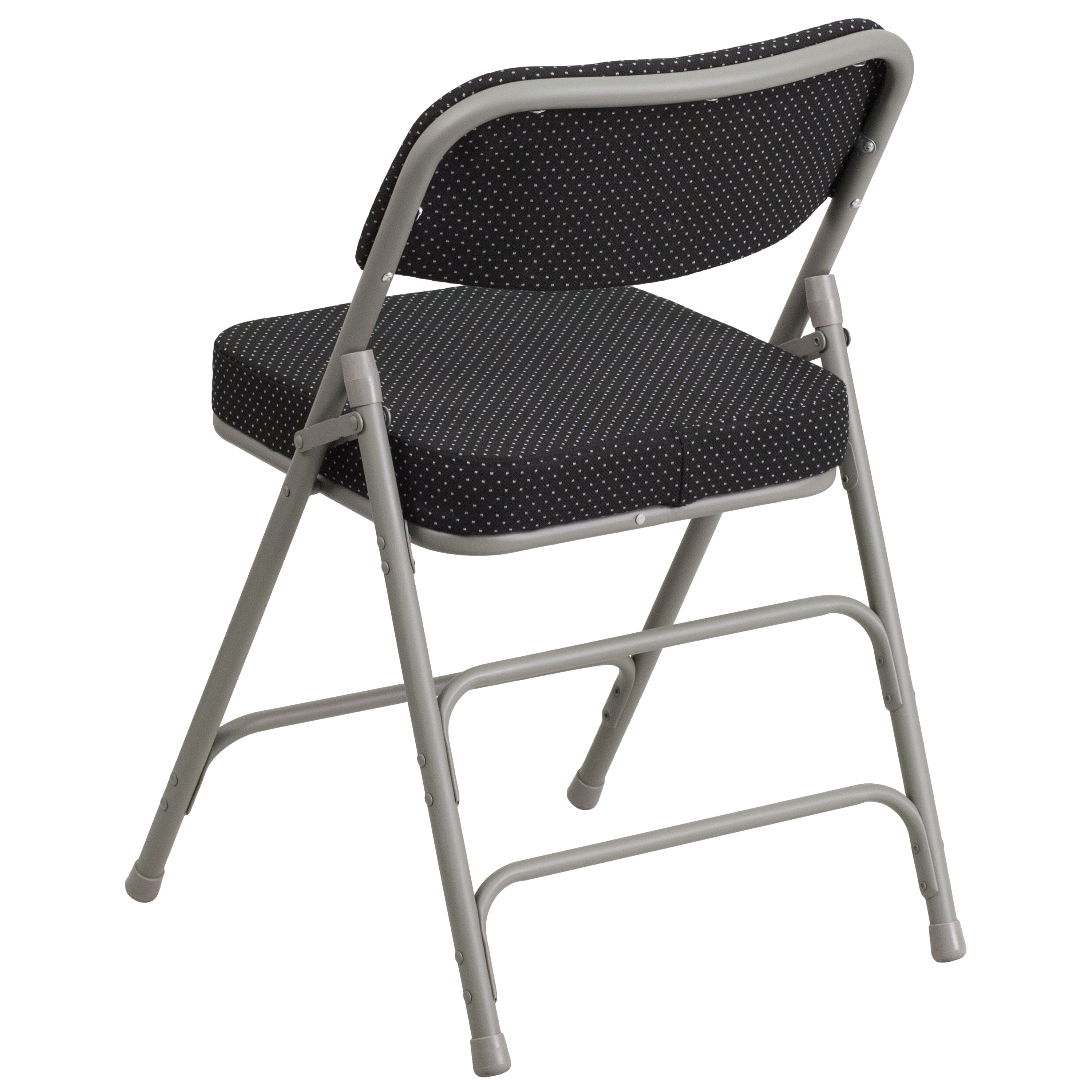 2 Pack HERCULES Series Premium Curved Triple Braced & Double Hinged Black Pin-Dot Fabric Metal Folding Chair