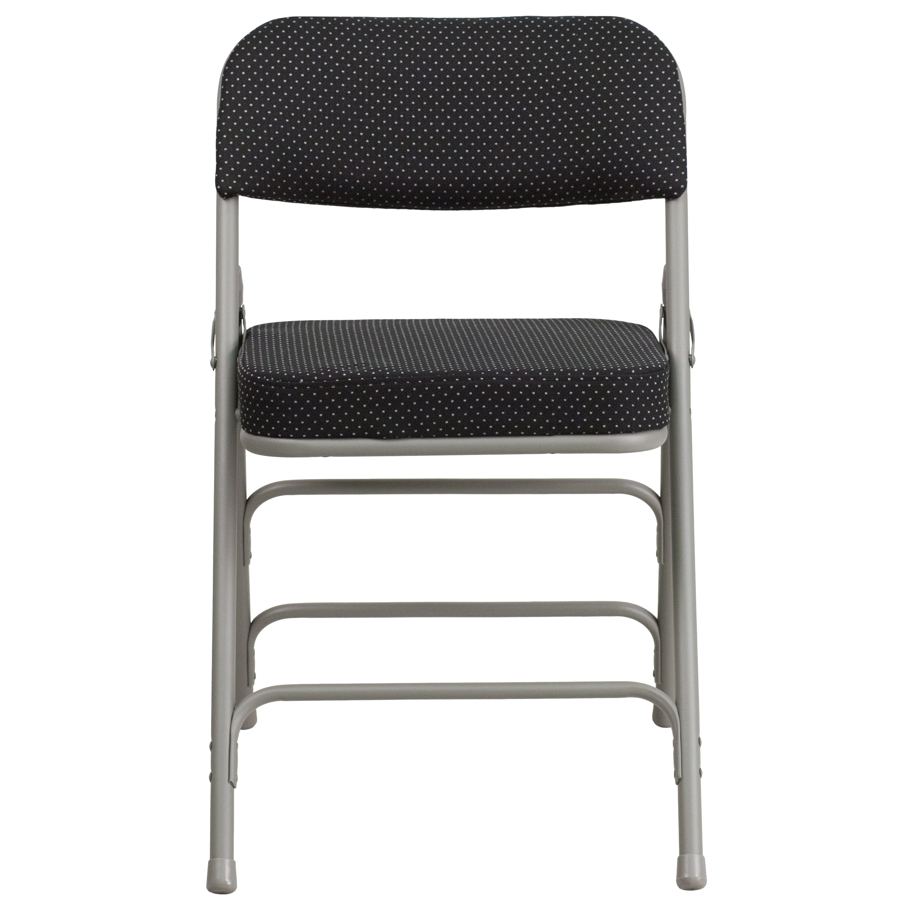 2 Pack HERCULES Series Premium Curved Triple Braced & Double Hinged Black Pin-Dot Fabric Metal Folding Chair
