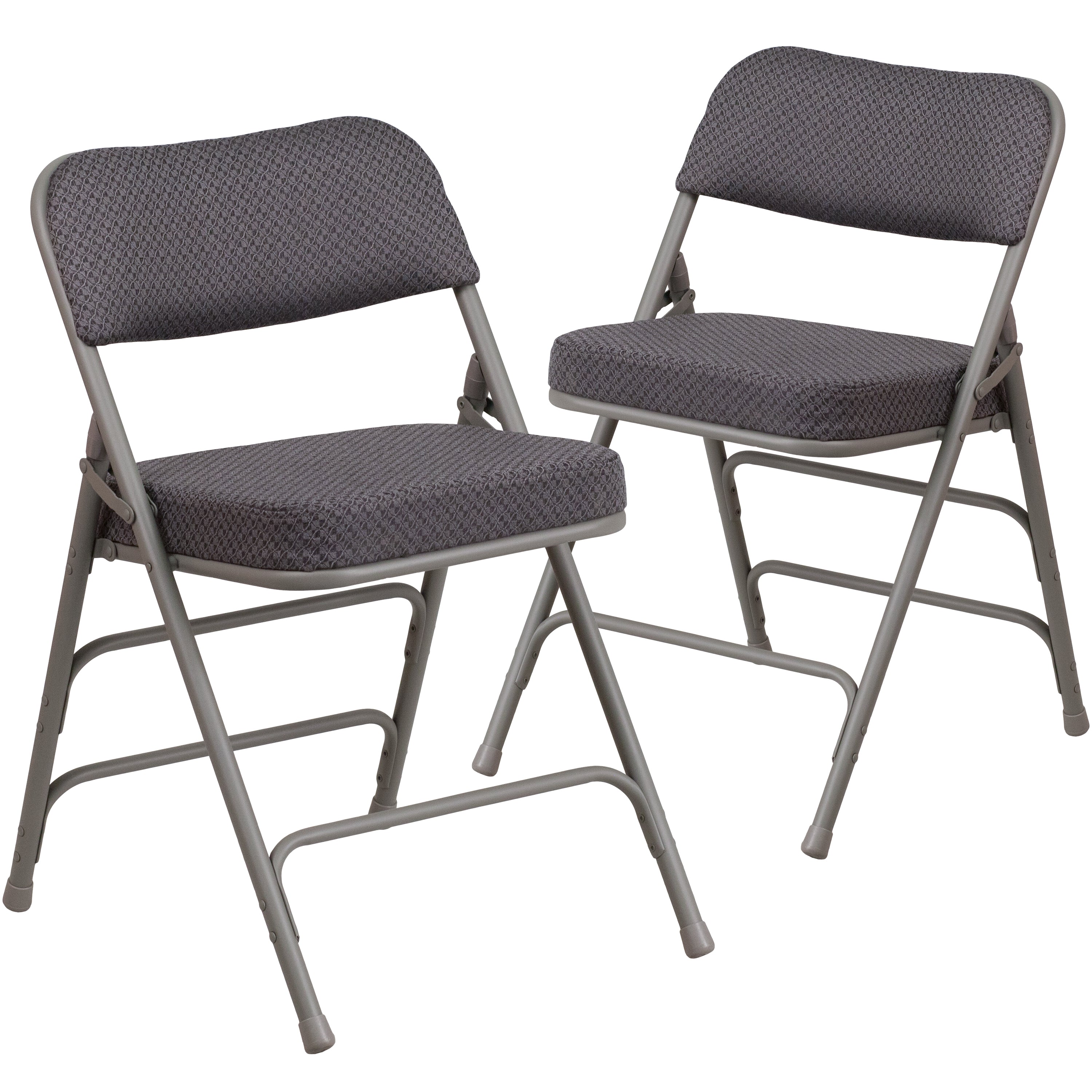 2 Pack HERCULES Series Premium Curved Triple Braced & Double Hinged Gray Fabric Metal Folding Chair