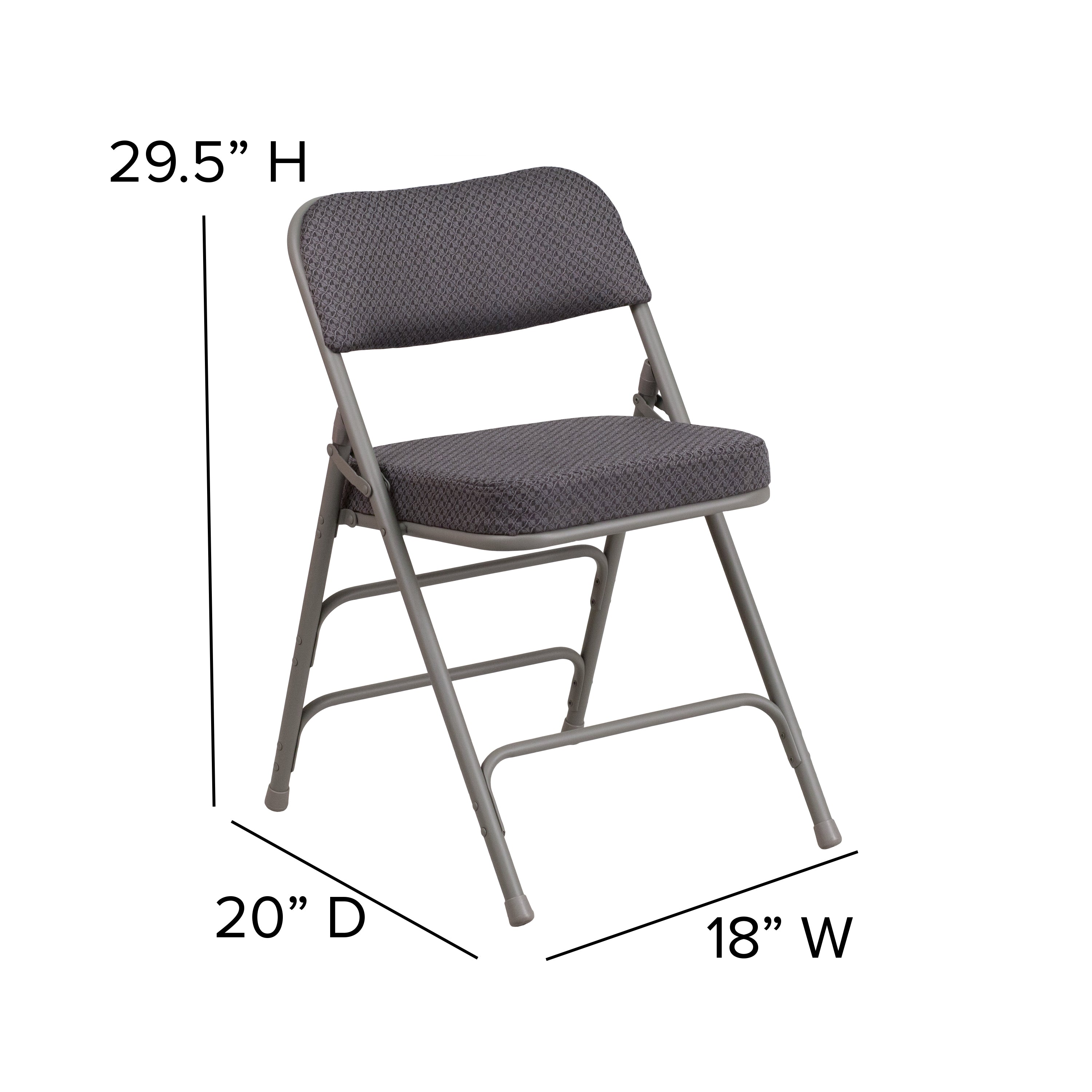2 Pack HERCULES Series Premium Curved Triple Braced & Double Hinged Gray Fabric Metal Folding Chair