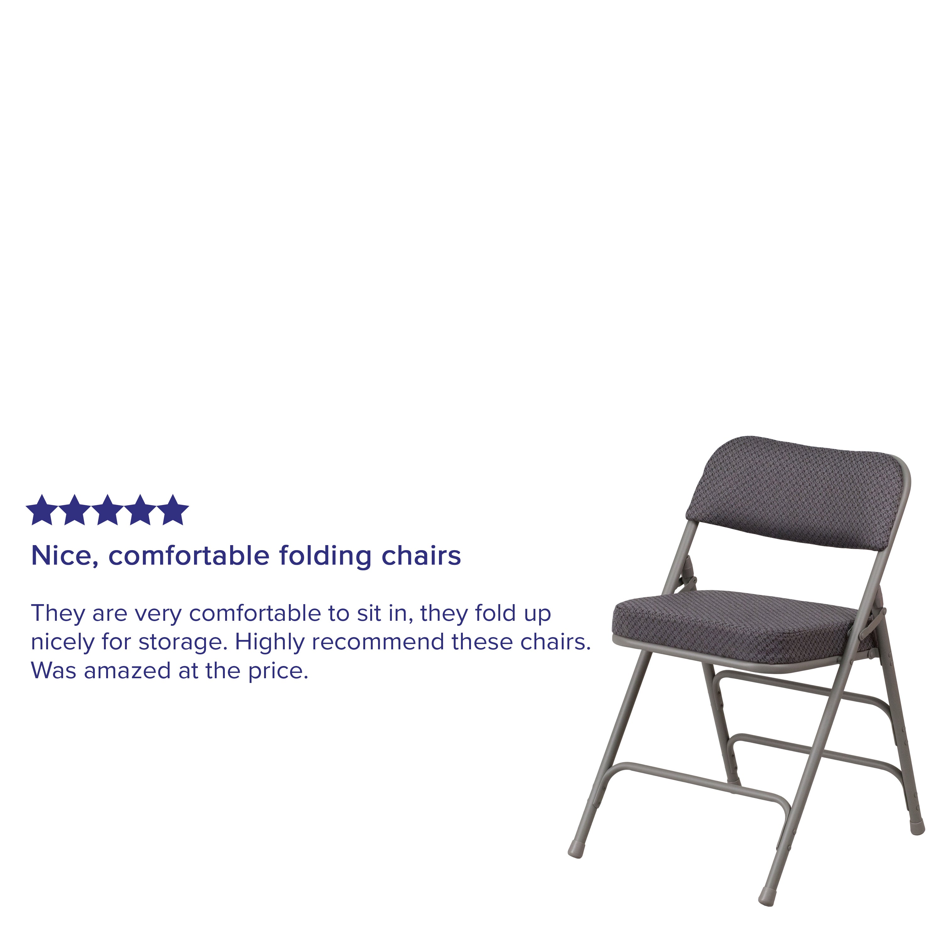 2 Pack HERCULES Series Premium Curved Triple Braced & Double Hinged Gray Fabric Metal Folding Chair