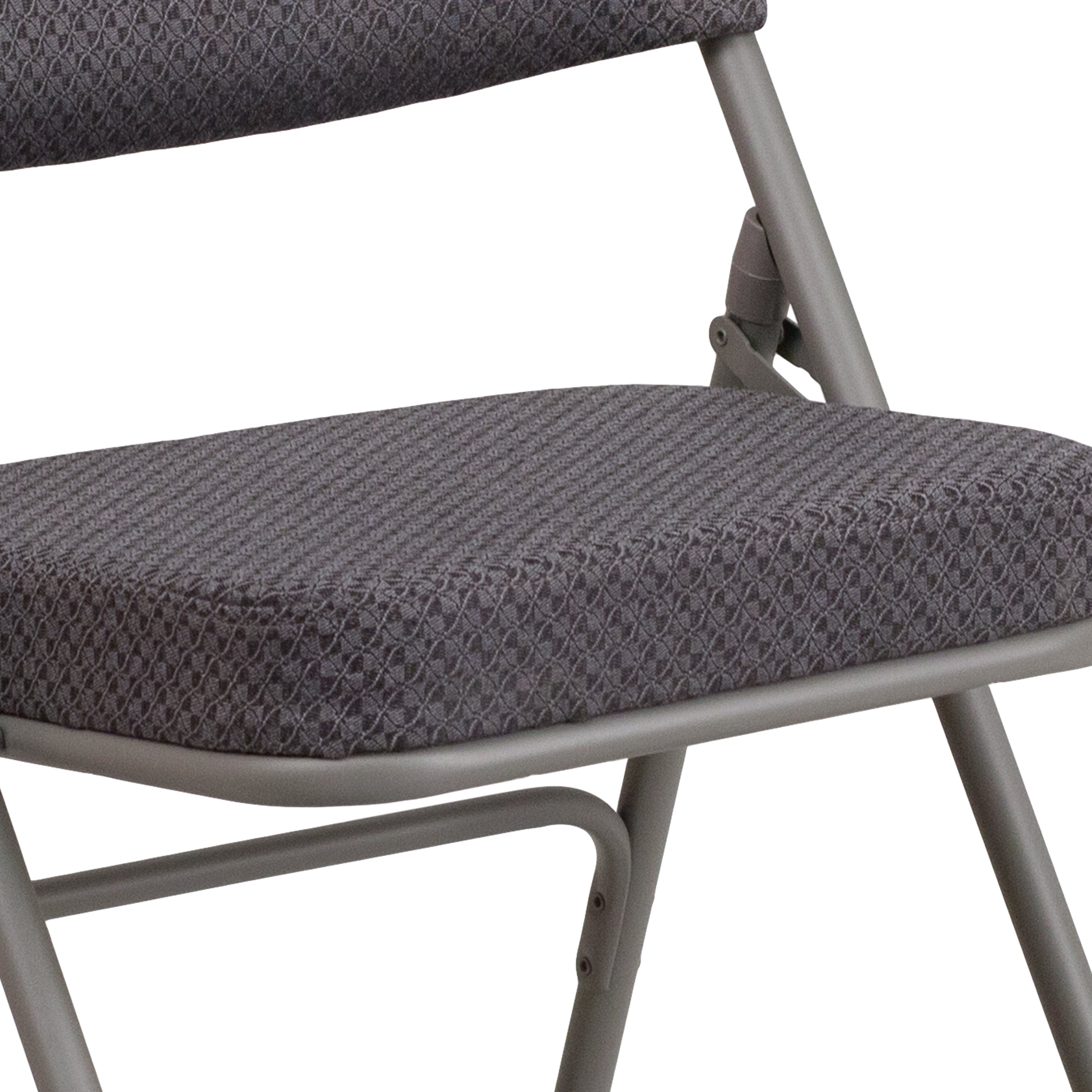 2 Pack HERCULES Series Premium Curved Triple Braced & Double Hinged Gray Fabric Metal Folding Chair
