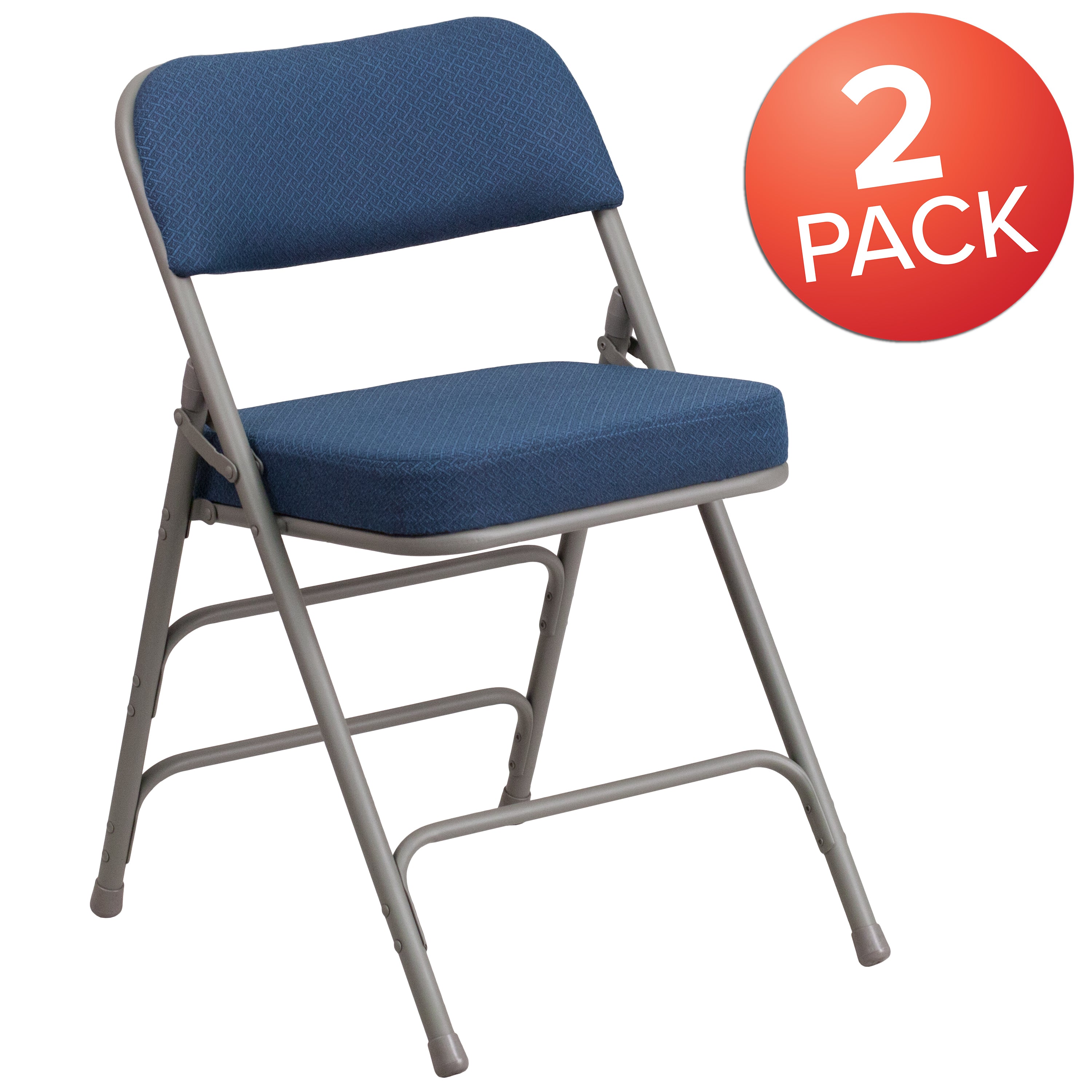 2 Pack HERCULES Series Premium Curved Triple Braced & Double Hinged Navy Fabric Metal Folding Chair