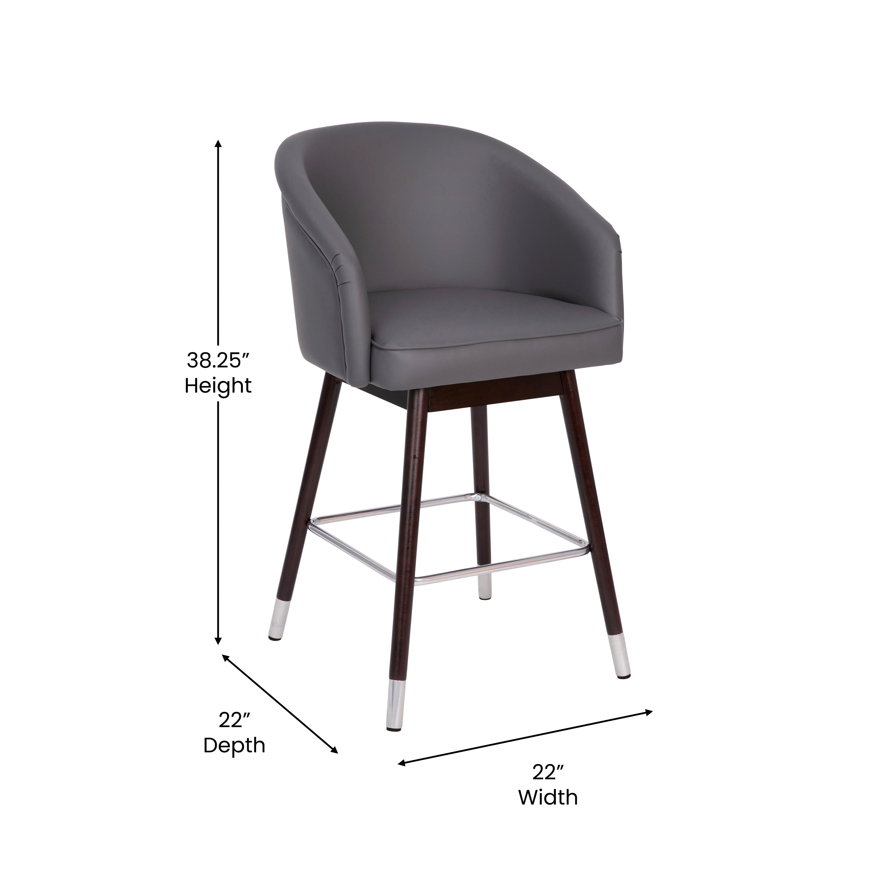 Margo 26" Commercial Mid-Back Modern Counter Stool, Walnut Finish Beechwood Legs and Contoured Back, Gray LeatherSoft/Bronze Accents - Set of 2