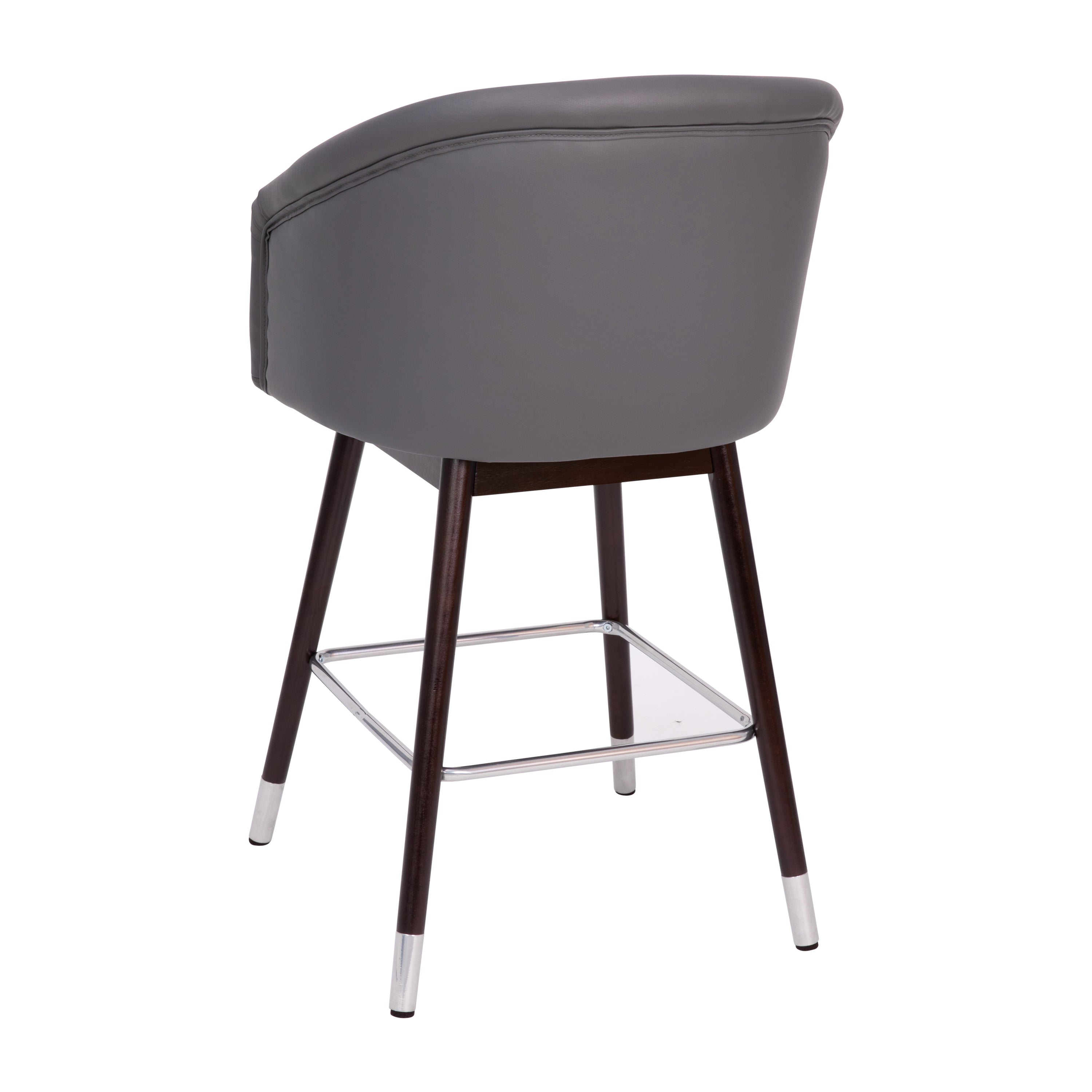 Margo 26" Commercial Mid-Back Modern Counter Stool, Walnut Finish Beechwood Legs and Contoured Back, Gray LeatherSoft/Bronze Accents - Set of 2