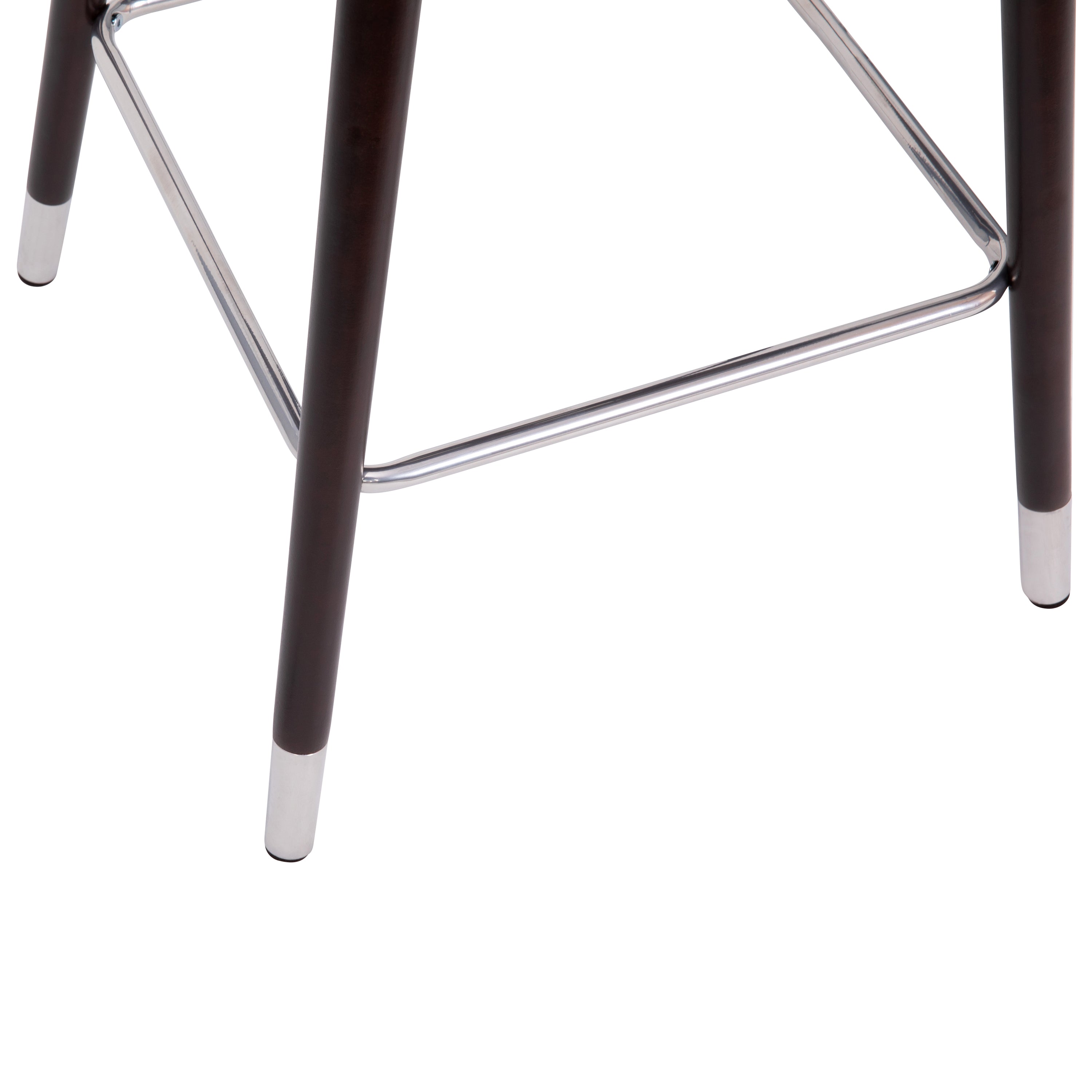 Margo 26" Commercial Mid-Back Modern Counter Stool, Walnut Finish Beechwood Legs and Contoured Back, Gray LeatherSoft/Bronze Accents - Set of 2