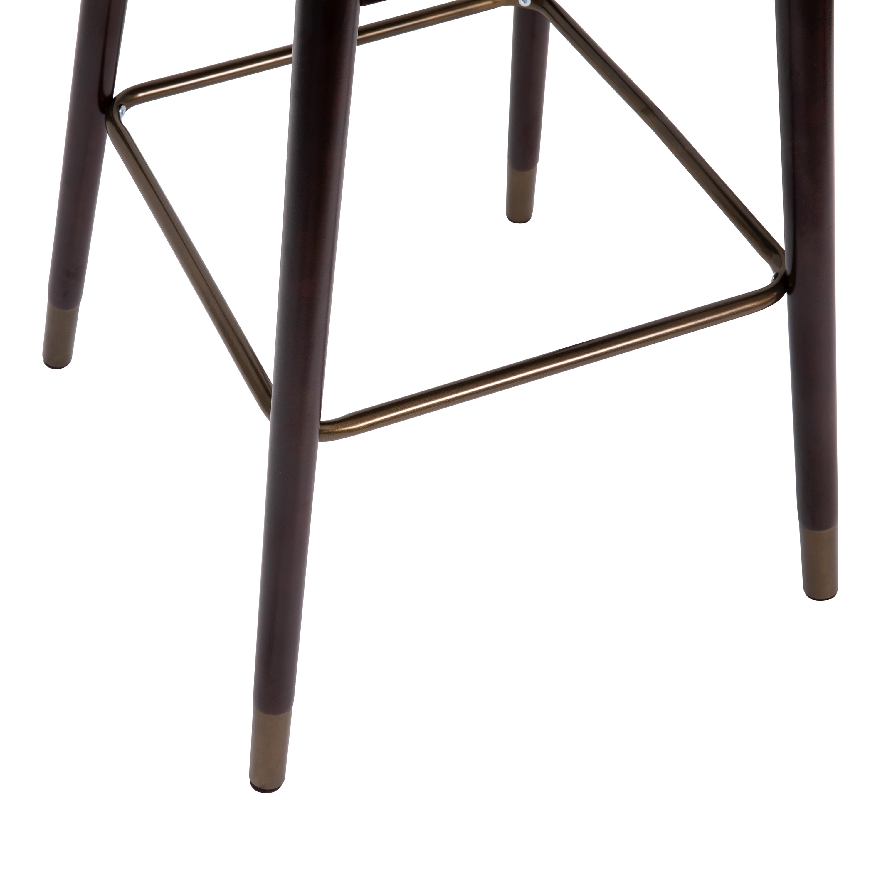 Margo 30" Commercial Grade Mid-Back Modern Barstool with Walnut Finish Beechwood Legs and Curved Back, Black LeatherSoft/Bronze Accents-Set of 2