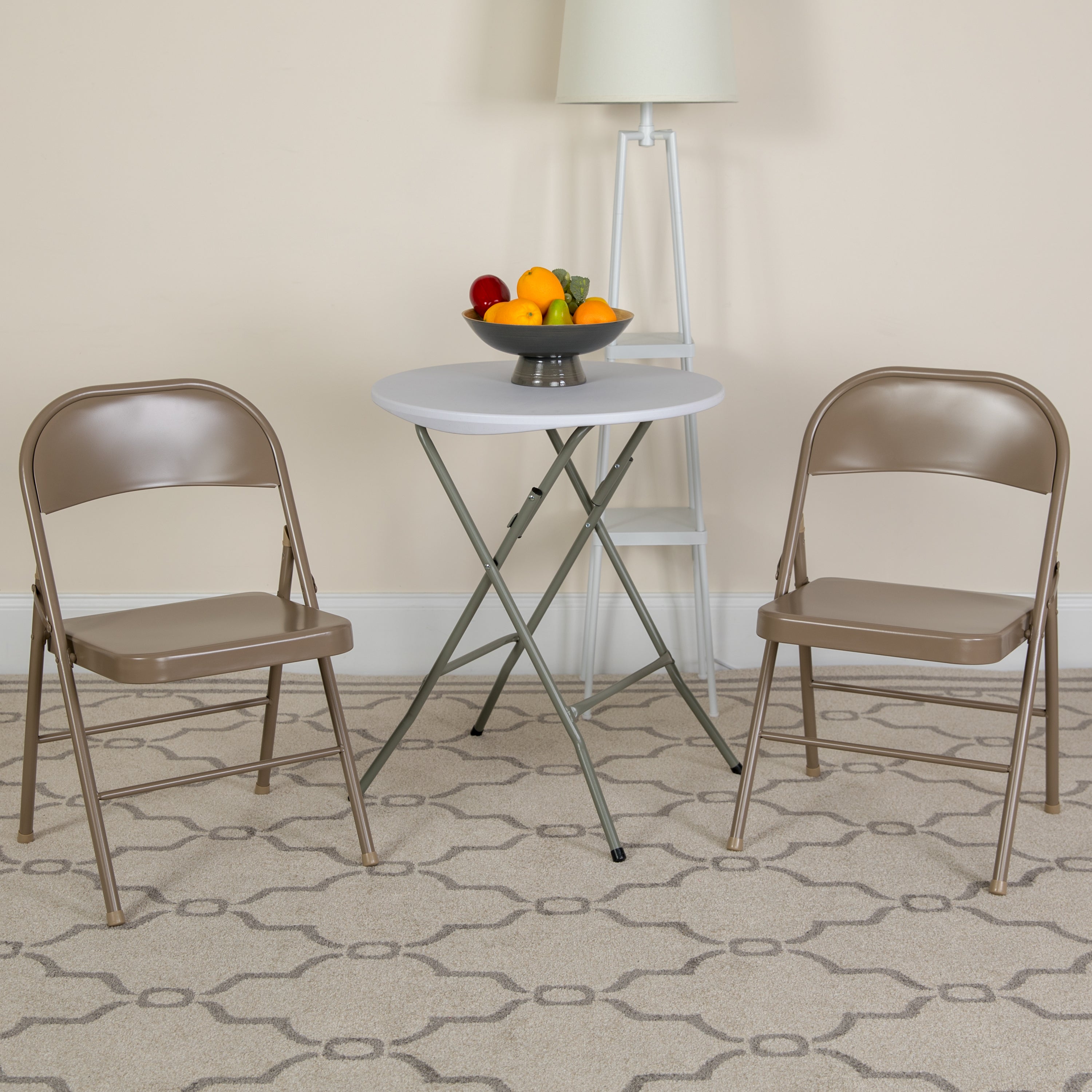 2 Pack HERCULES Series Double Braced Beige Metal Folding Chair
