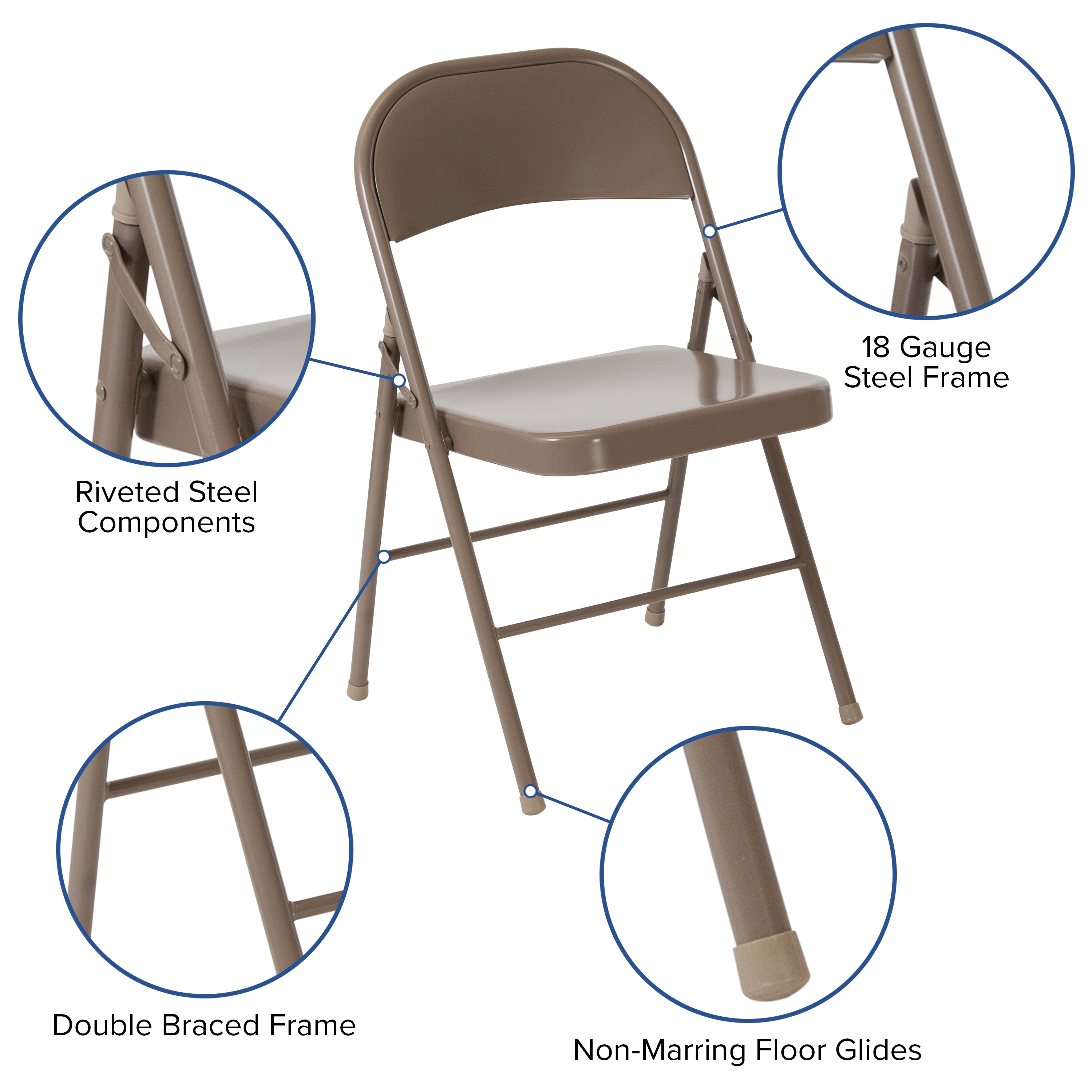 2 Pack HERCULES Series Double Braced Beige Metal Folding Chair