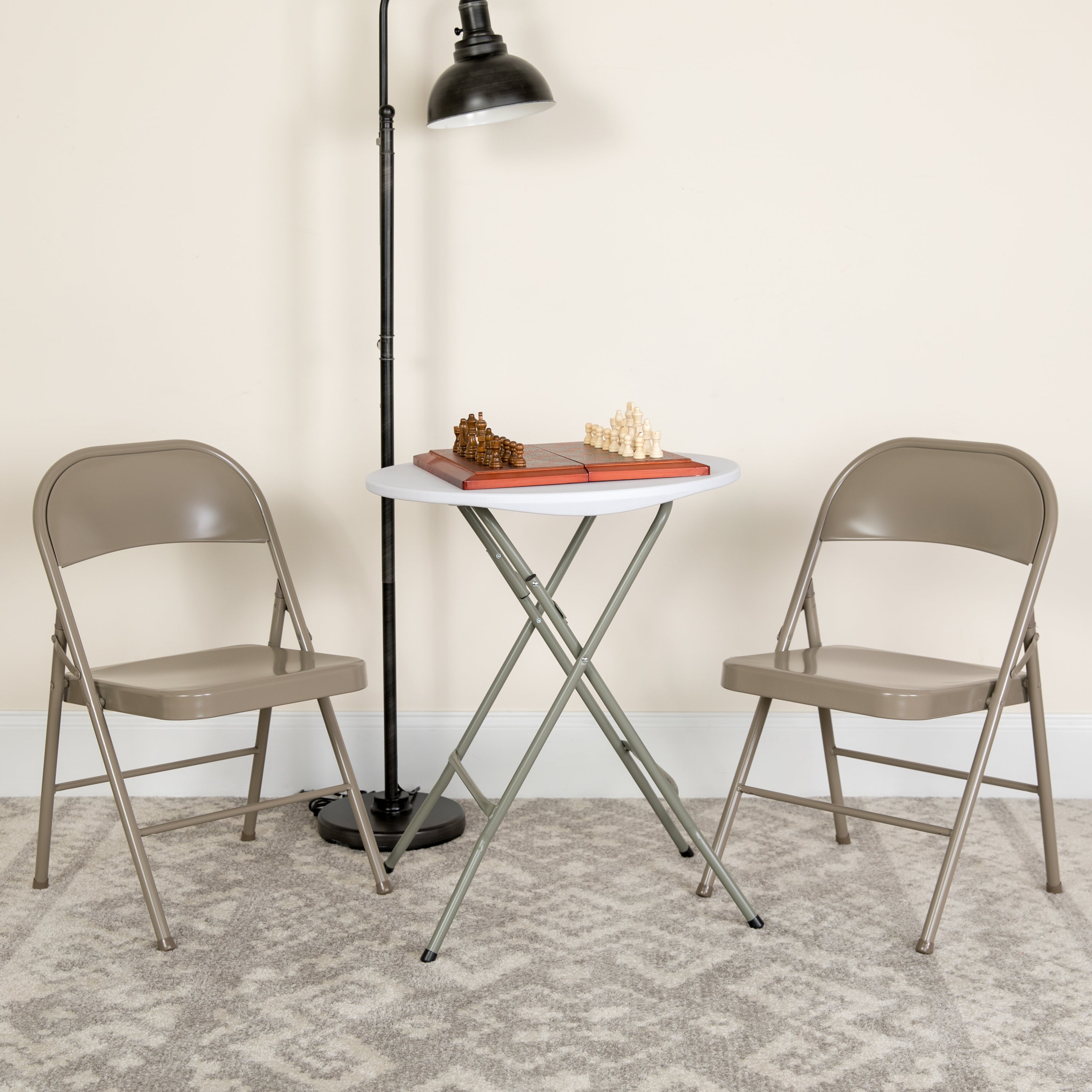 2 Pack HERCULES Series Double Braced Gray Metal Folding Chair
