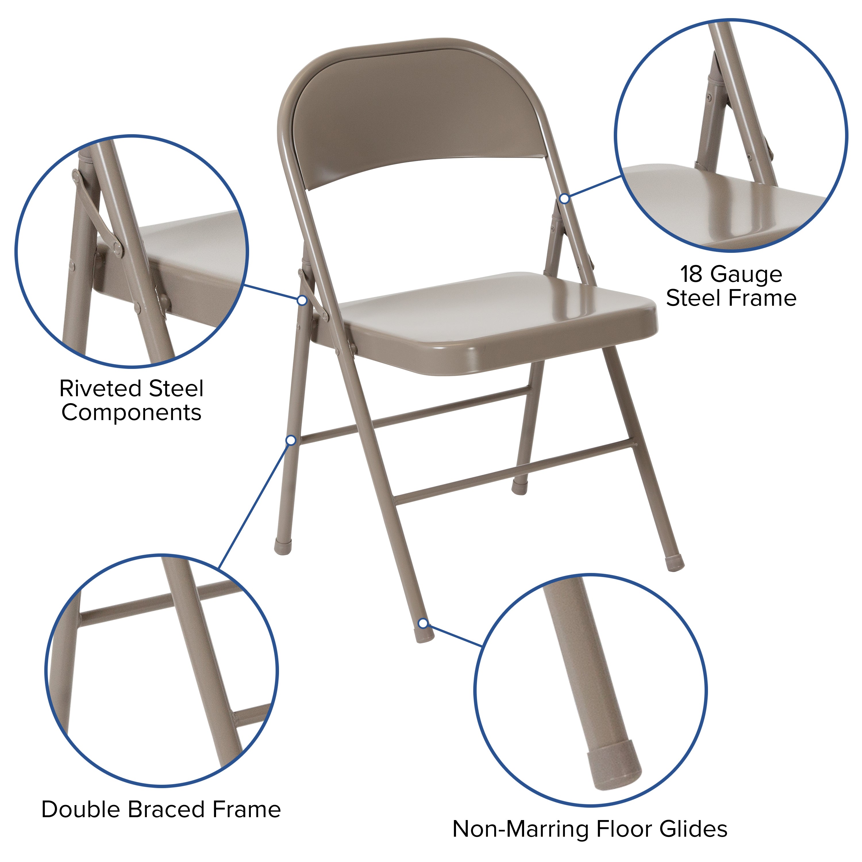 2 Pack HERCULES Series Double Braced Gray Metal Folding Chair