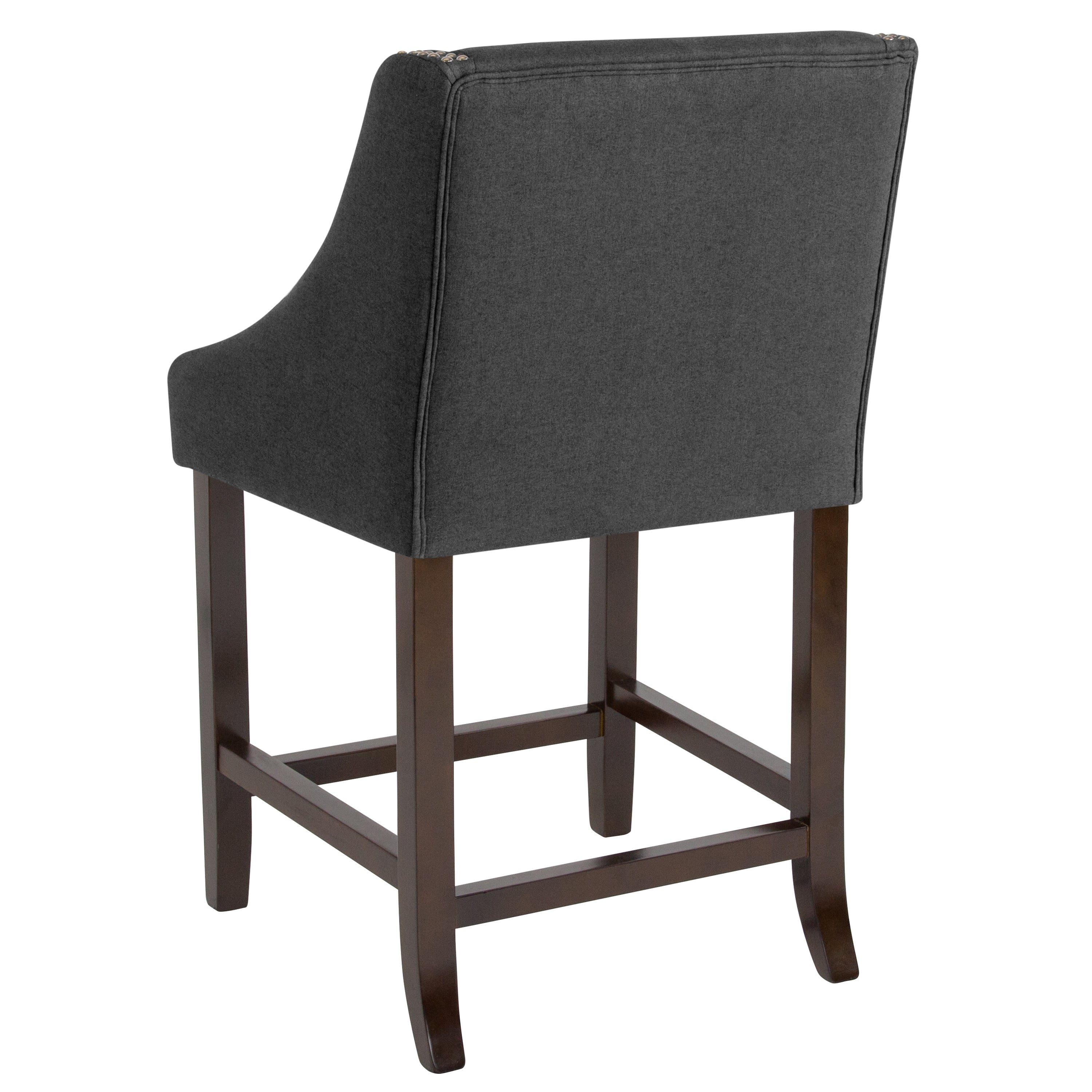 Carmel Series 24" High Transitional Walnut Counter Height Stool with Nail Trim in Charcoal Fabric, Set of 2