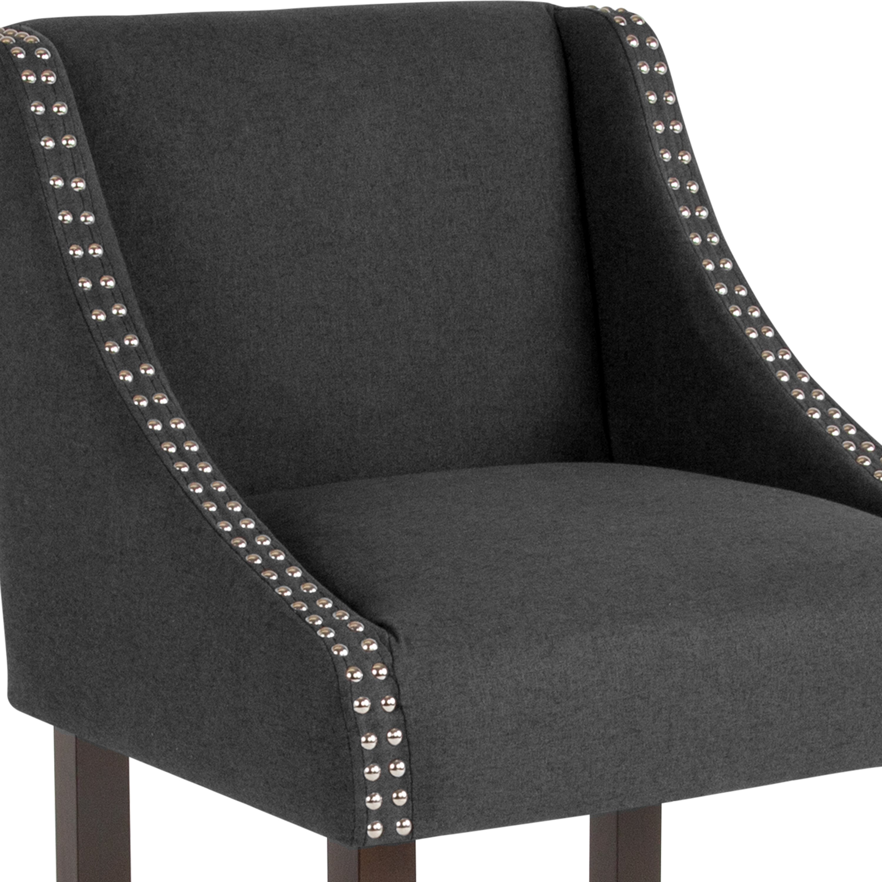 Carmel Series 24" High Transitional Walnut Counter Height Stool with Nail Trim in Charcoal Fabric, Set of 2