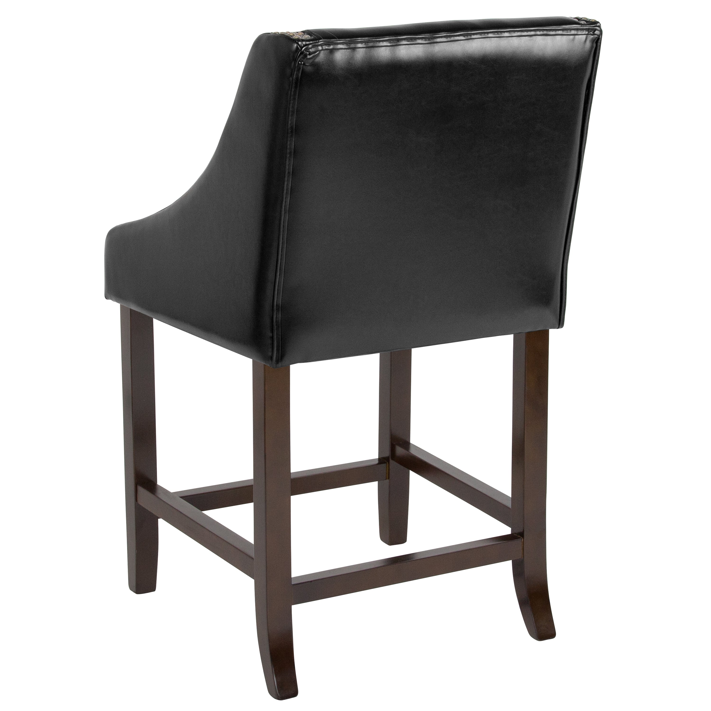 Carmel Series 24" High Transitional Walnut Counter Height Stool with Nail Trim in Black LeatherSoft, Set of 2