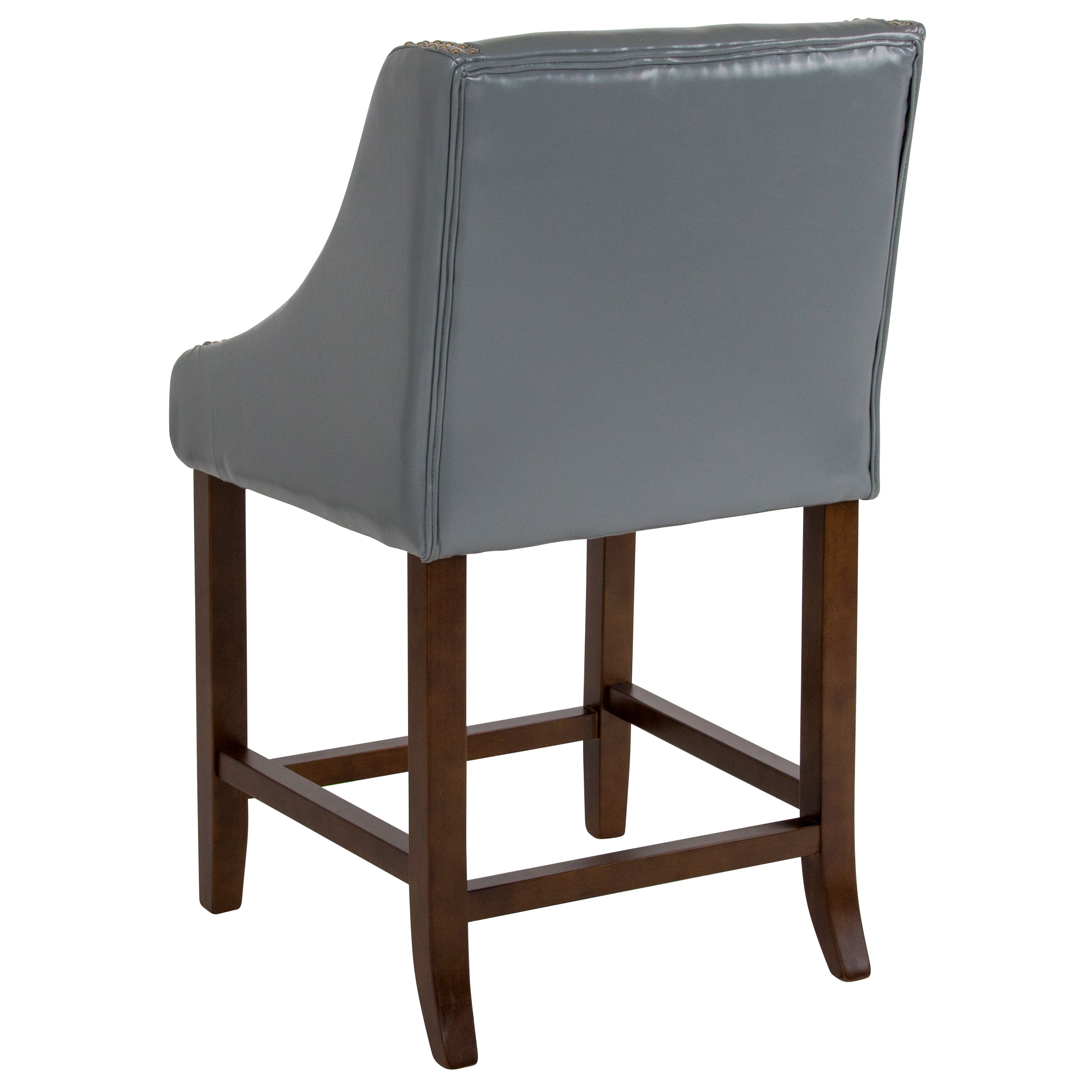 Carmel Series 24" High Transitional Walnut Counter Height Stool with Nail Trim in Light Gray LeatherSoft, Set of 2
