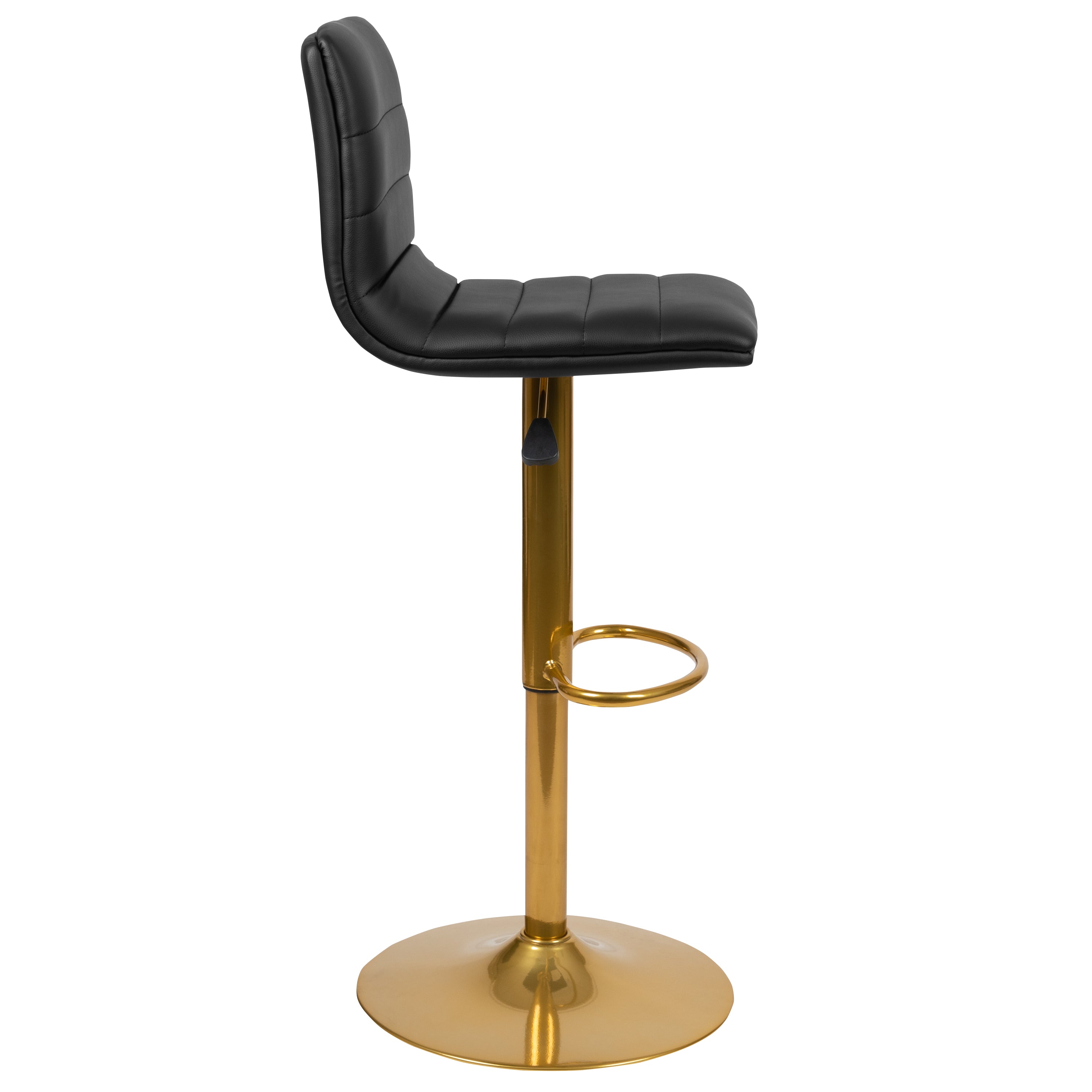 Vincent Modern Black Vinyl Adjustable Bar Stool with Back, Counter Height Swivel Stool with Gold Pedestal Base, Set of 2