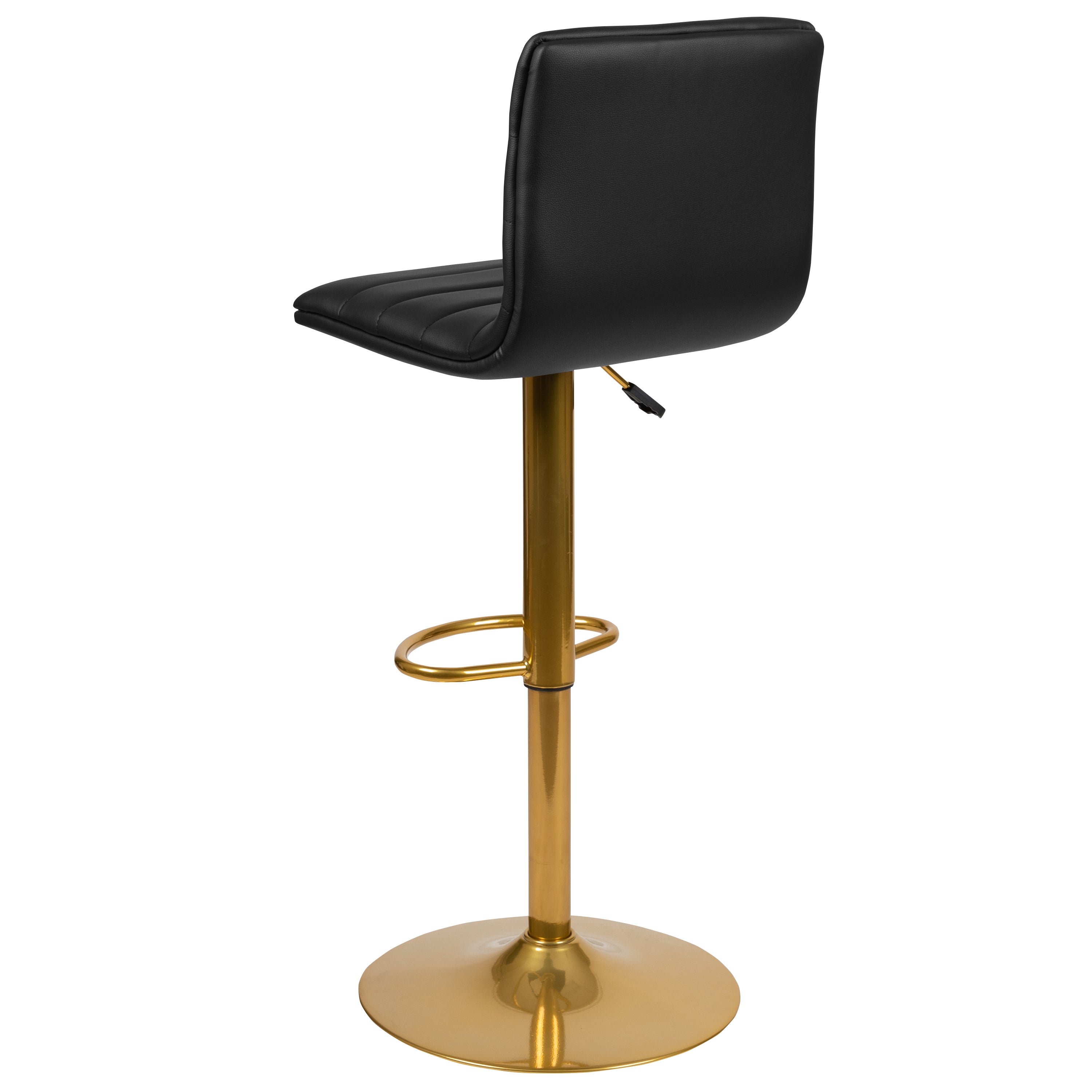 Vincent Modern Black Vinyl Adjustable Bar Stool with Back, Counter Height Swivel Stool with Gold Pedestal Base, Set of 2