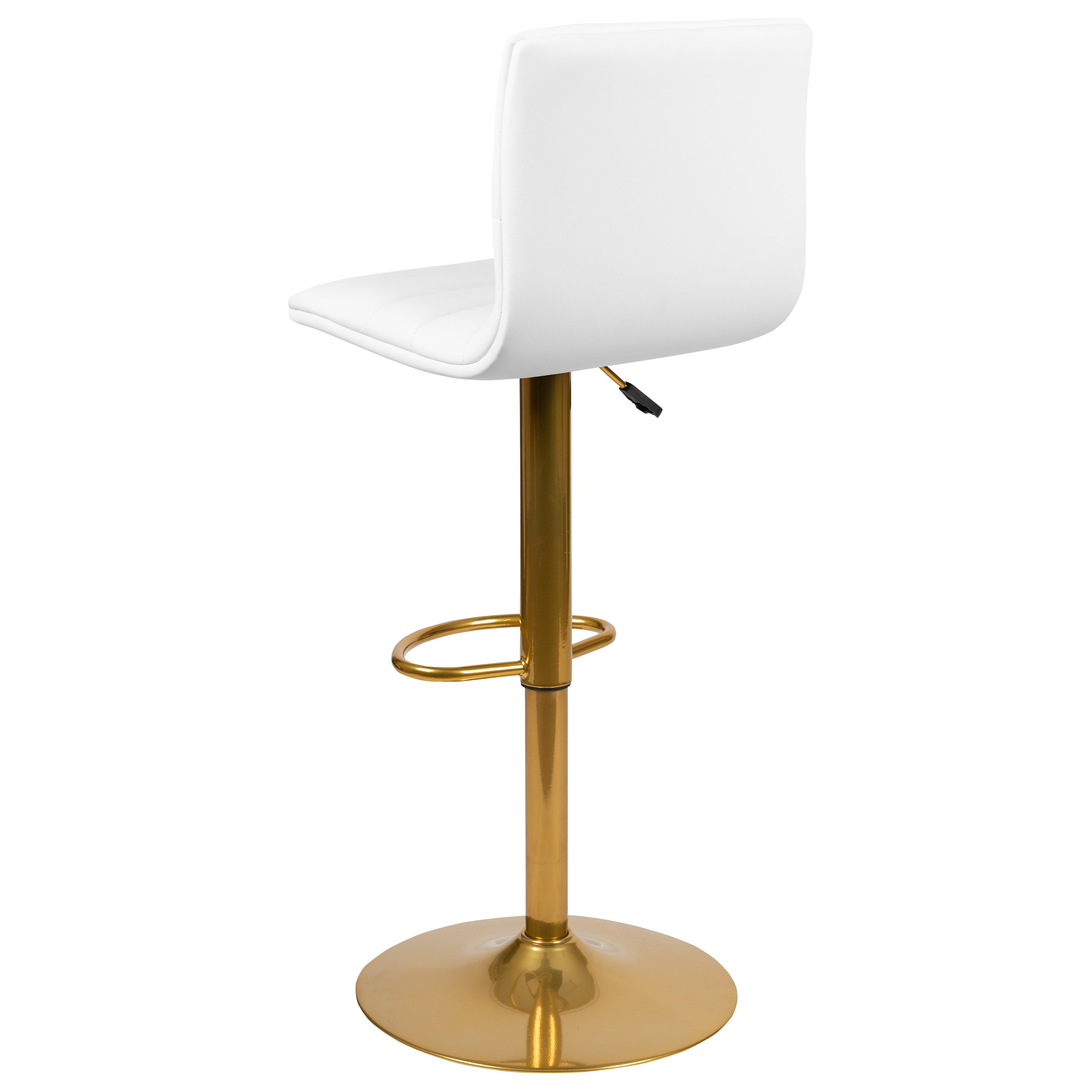 Vincent Modern White Vinyl Adjustable Bar Stool with Back, Counter Height Swivel Stool with Gold Pedestal Base, Set of 2