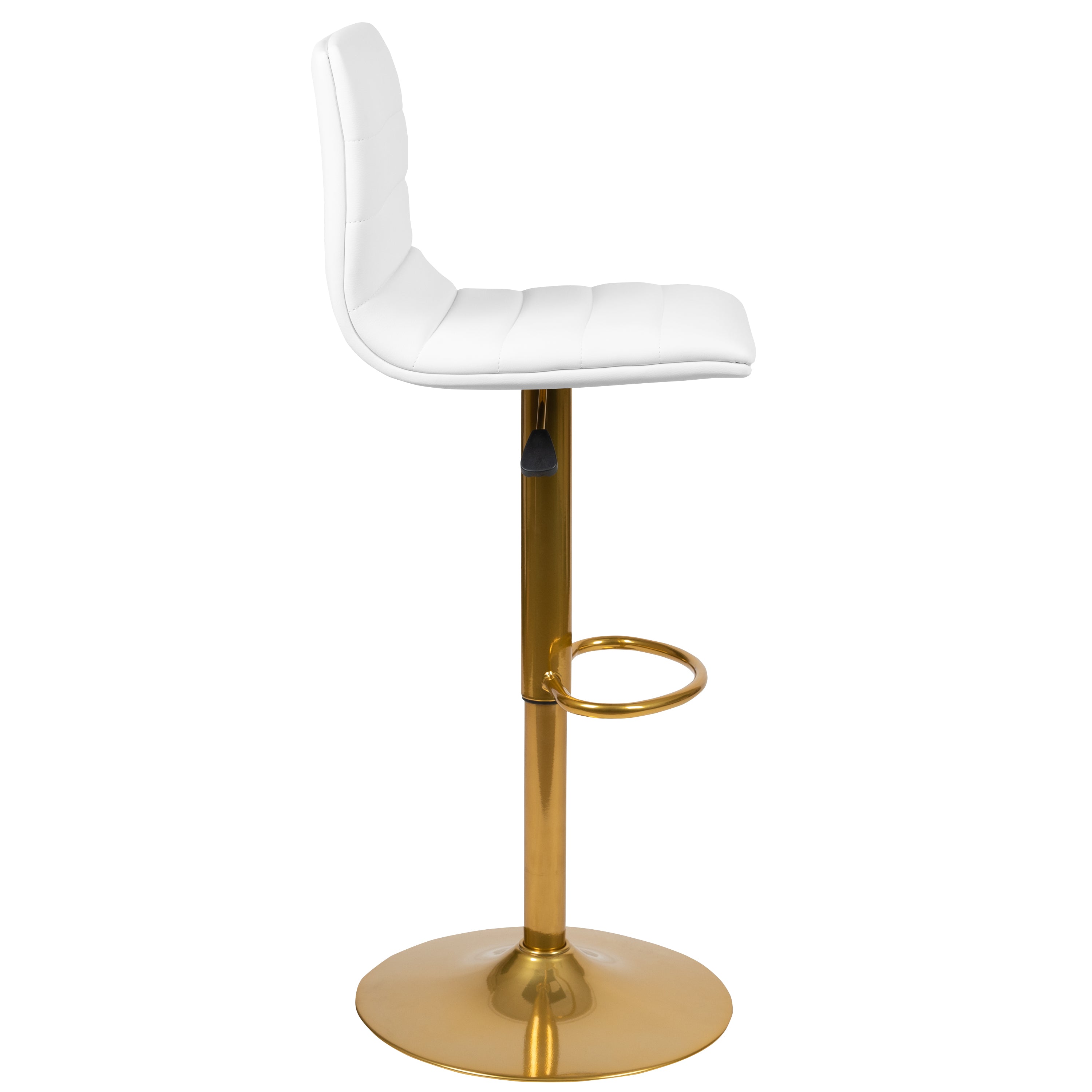 Vincent Modern White Vinyl Adjustable Bar Stool with Back, Counter Height Swivel Stool with Gold Pedestal Base, Set of 2
