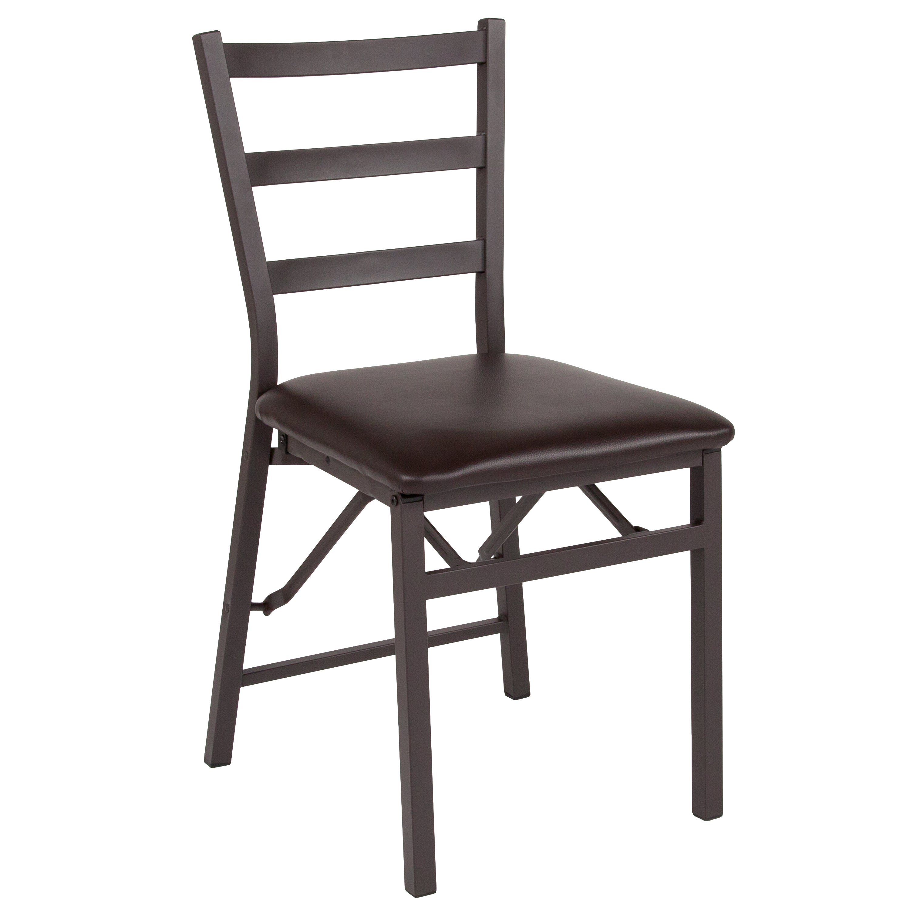 2 Pack HERCULES Series Brown Folding Ladder Back Metal Chair with Brown Vinyl Seat