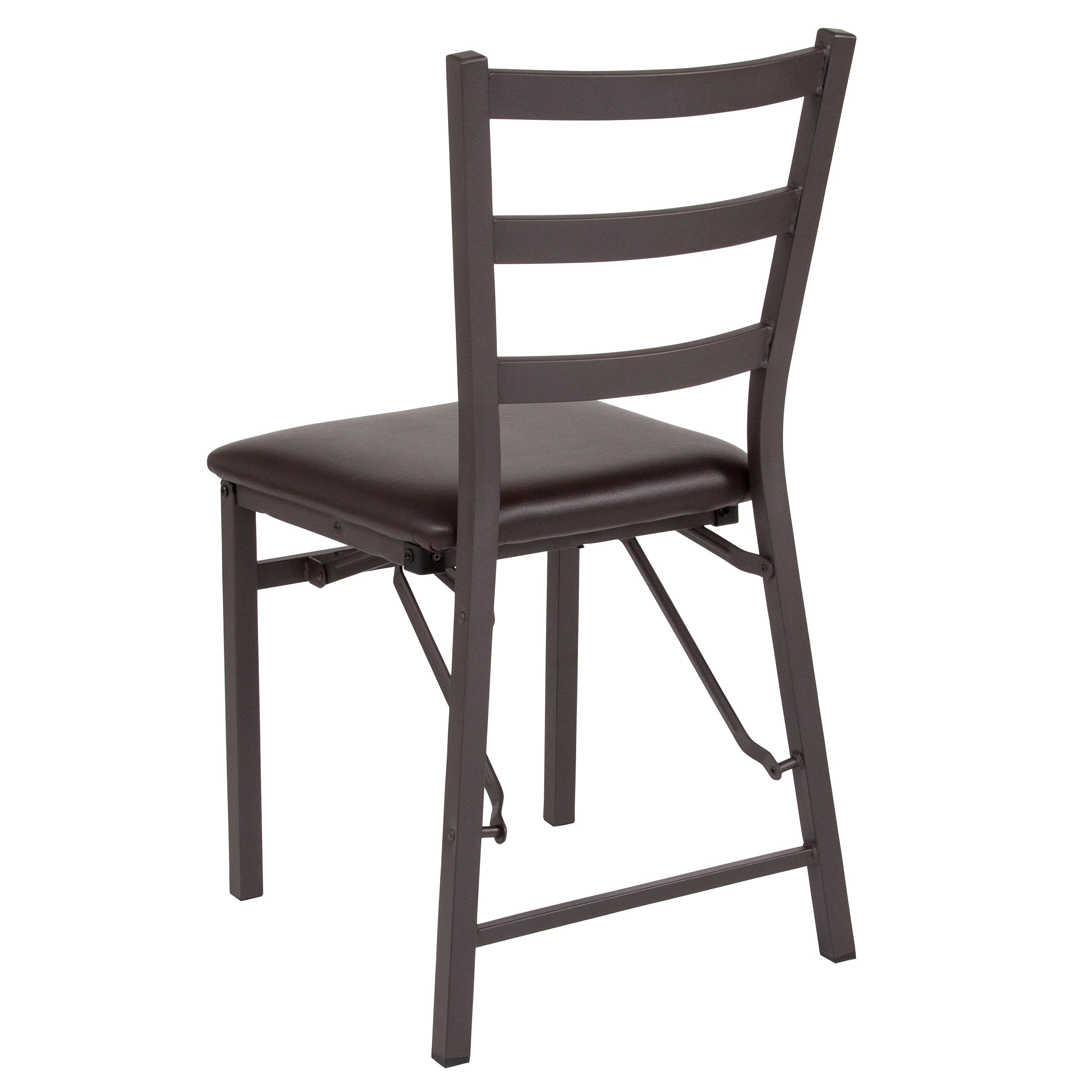 2 Pack HERCULES Series Brown Folding Ladder Back Metal Chair with Brown Vinyl Seat