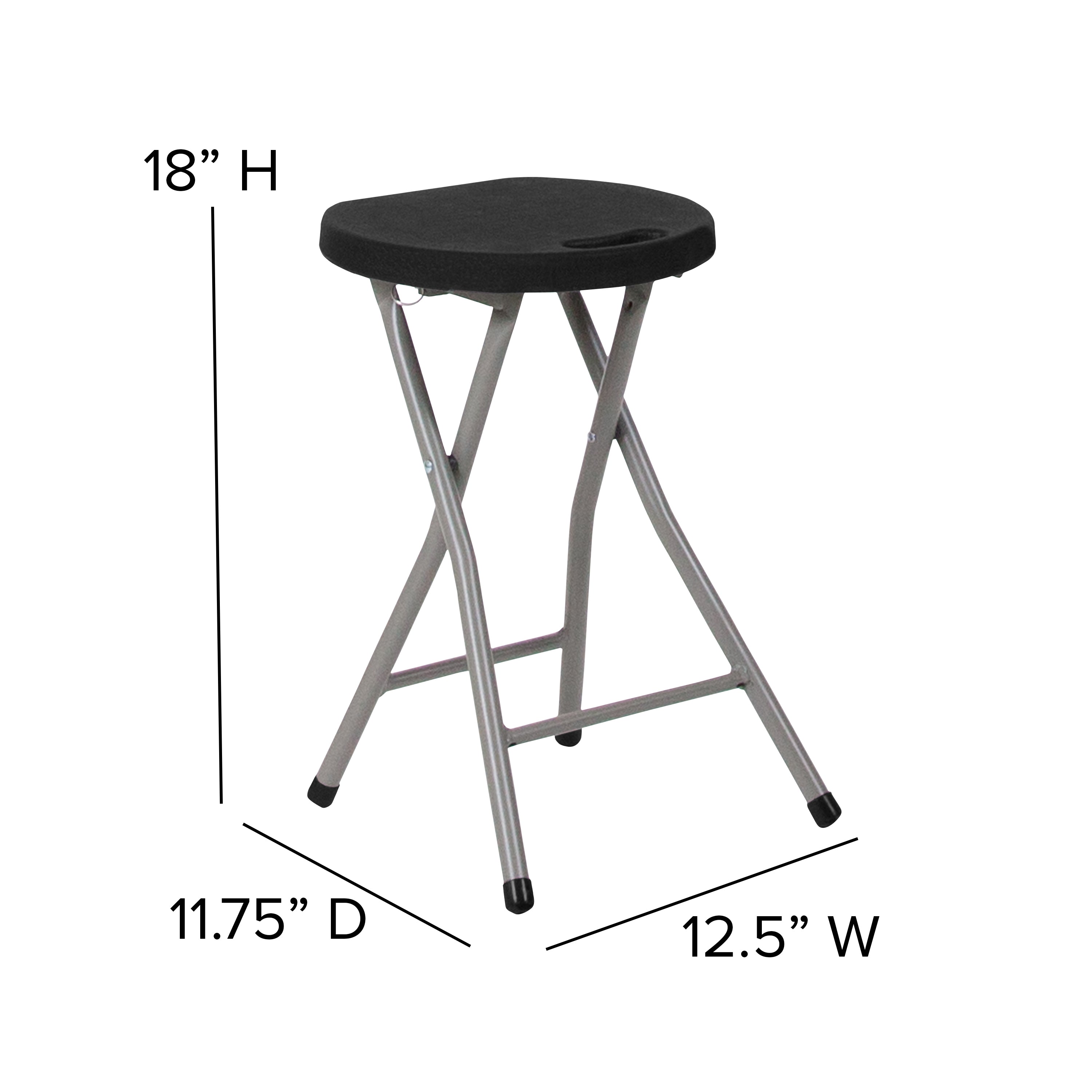 Micah 2 Pack Foldable Stool with Black Plastic Seat and Titanium Gray Frame