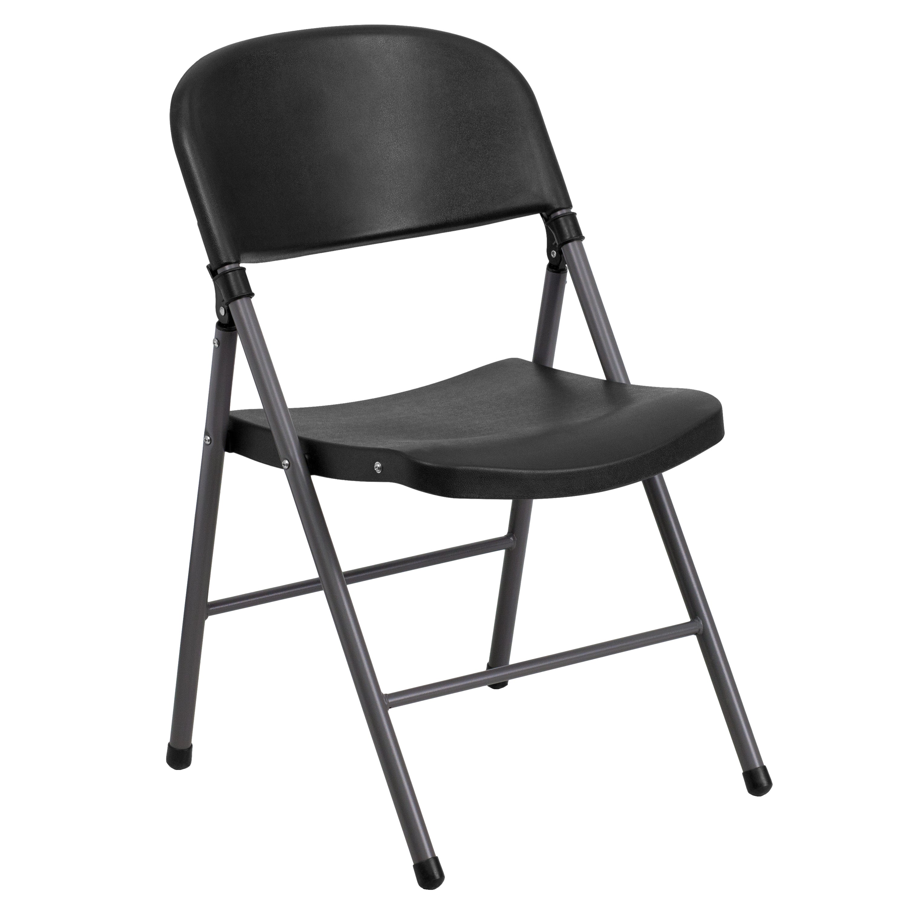 2 Pack HERCULES Series 330 lb. Capacity Black Plastic Folding Chair with Charcoal Frame