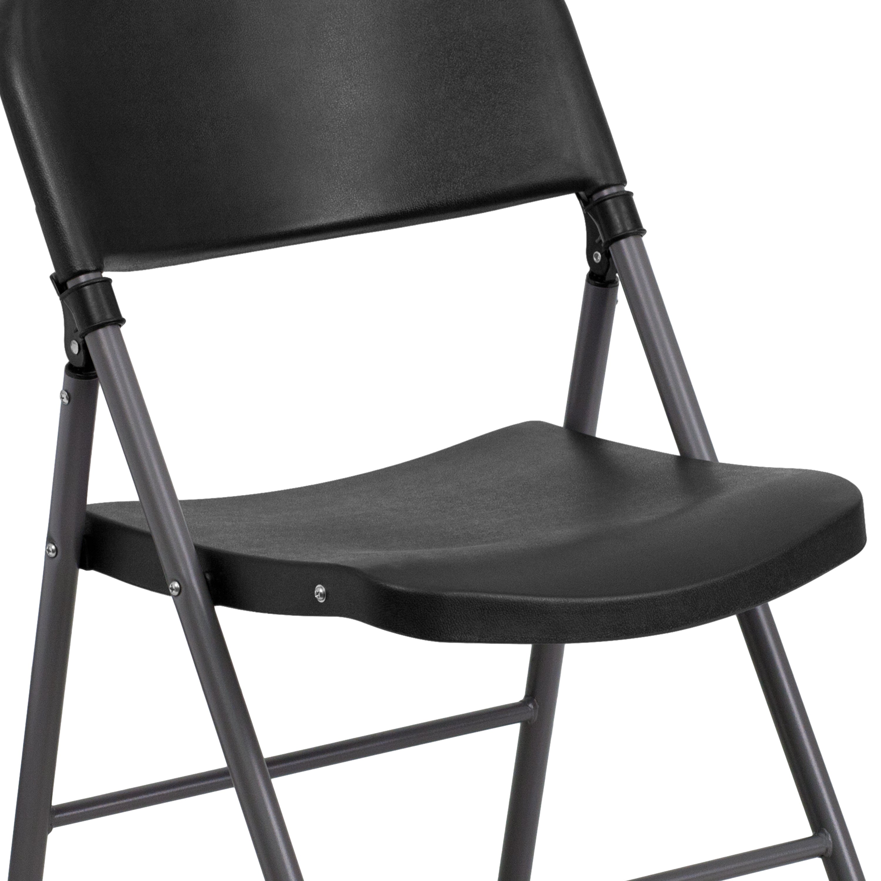 2 Pack HERCULES Series 330 lb. Capacity Black Plastic Folding Chair with Charcoal Frame