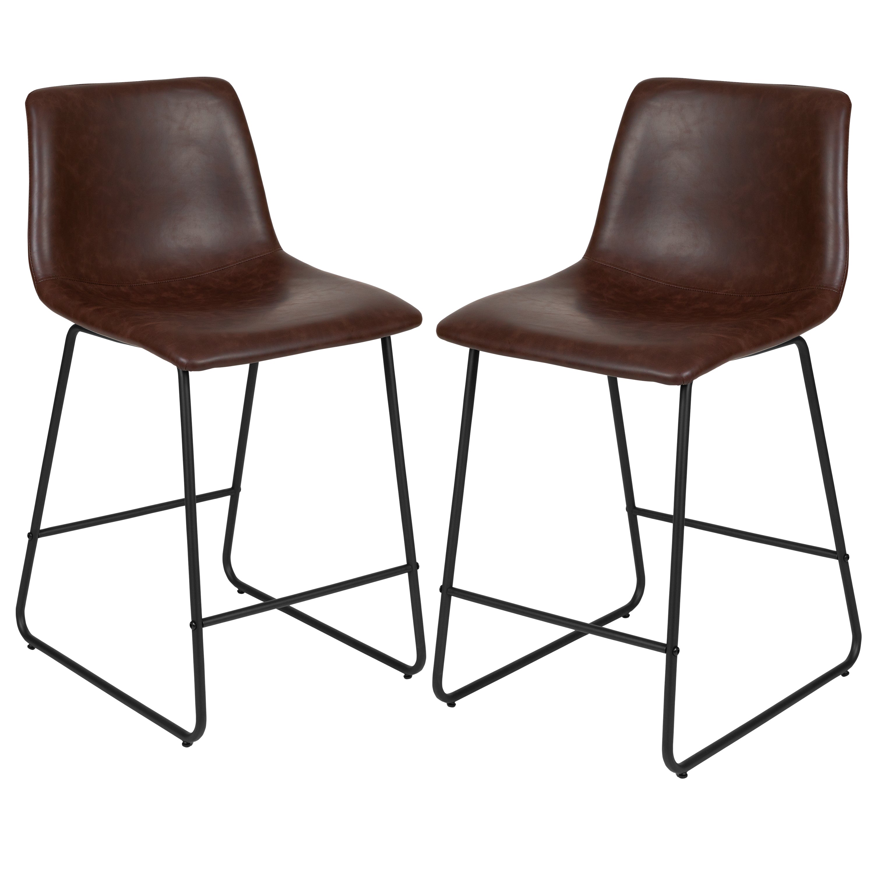 Reagan 24 Inch Commercial Grade  LeatherSoft Counter Height Barstools in Dark Brown, Set of 2