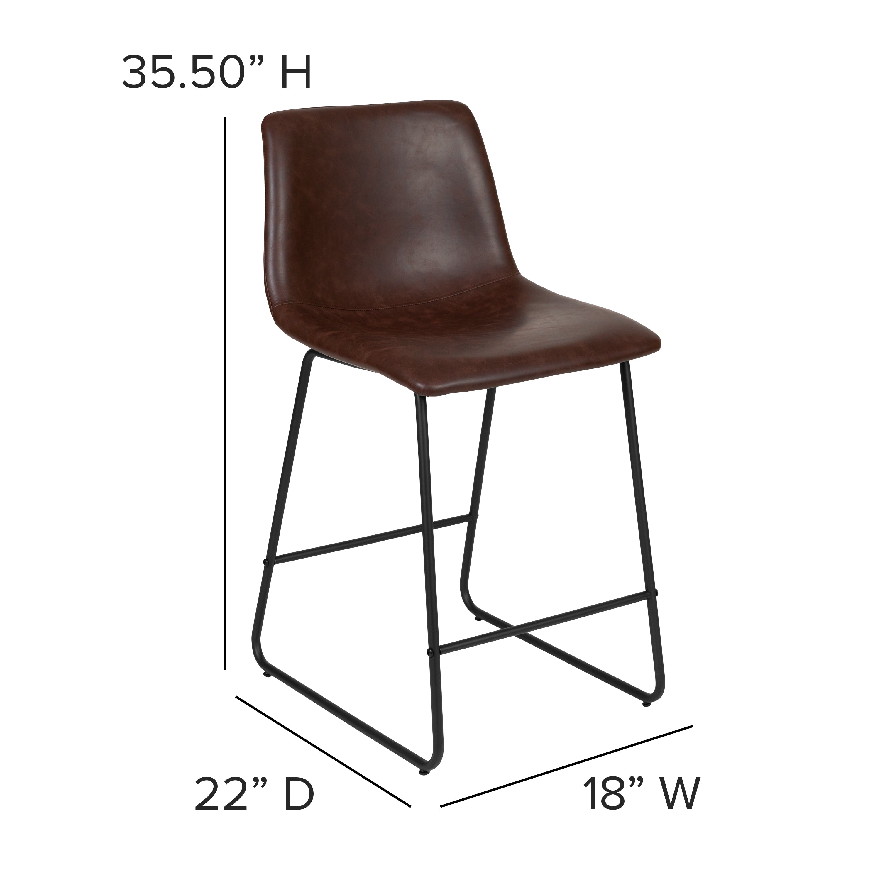 Reagan 24 Inch Commercial Grade  LeatherSoft Counter Height Barstools in Dark Brown, Set of 2