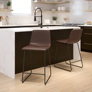 Reagan 24 Inch Commercial Grade  LeatherSoft Counter Height Barstools in Dark Brown, Set of 2