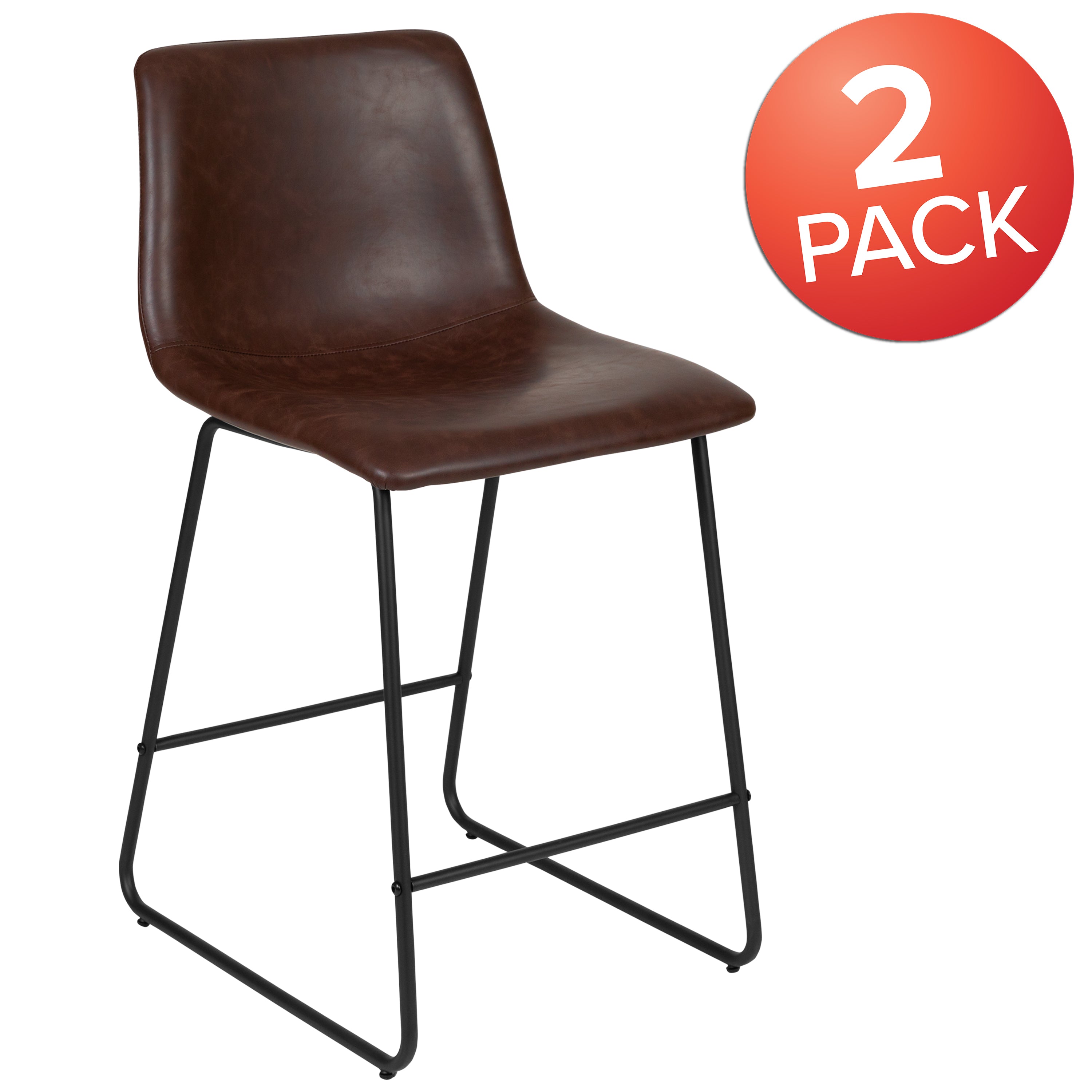 Reagan 24 Inch Commercial Grade  LeatherSoft Counter Height Barstools in Dark Brown, Set of 2