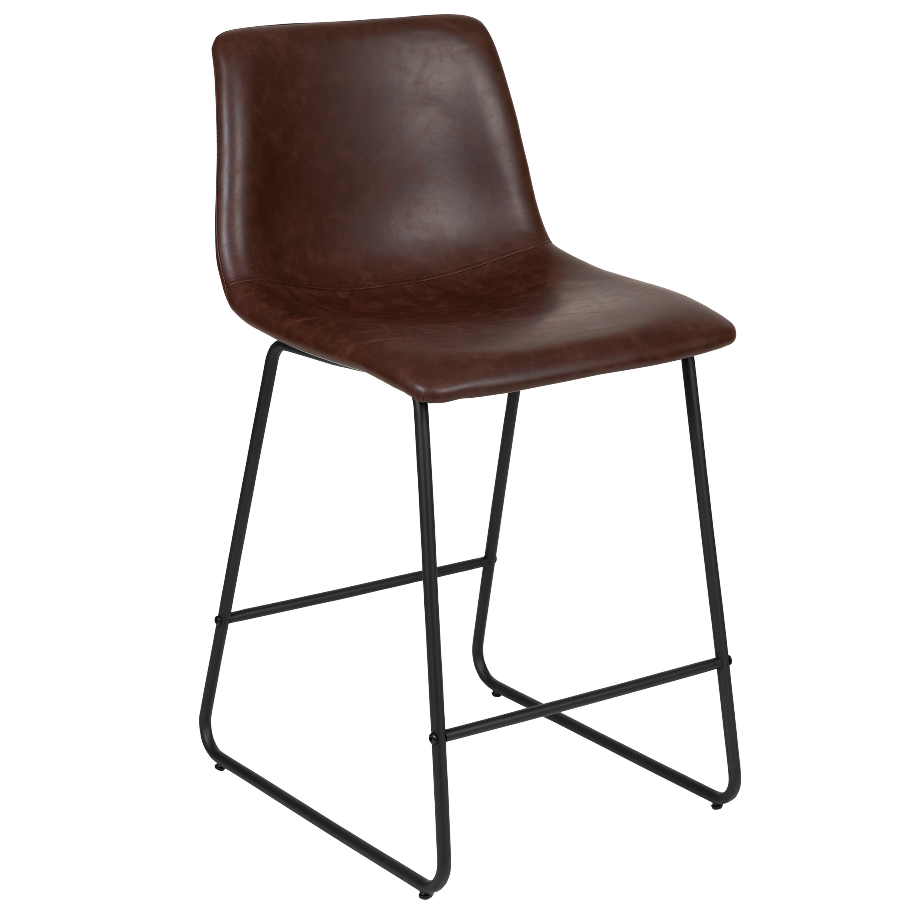 Reagan 24 Inch Commercial Grade  LeatherSoft Counter Height Barstools in Dark Brown, Set of 2