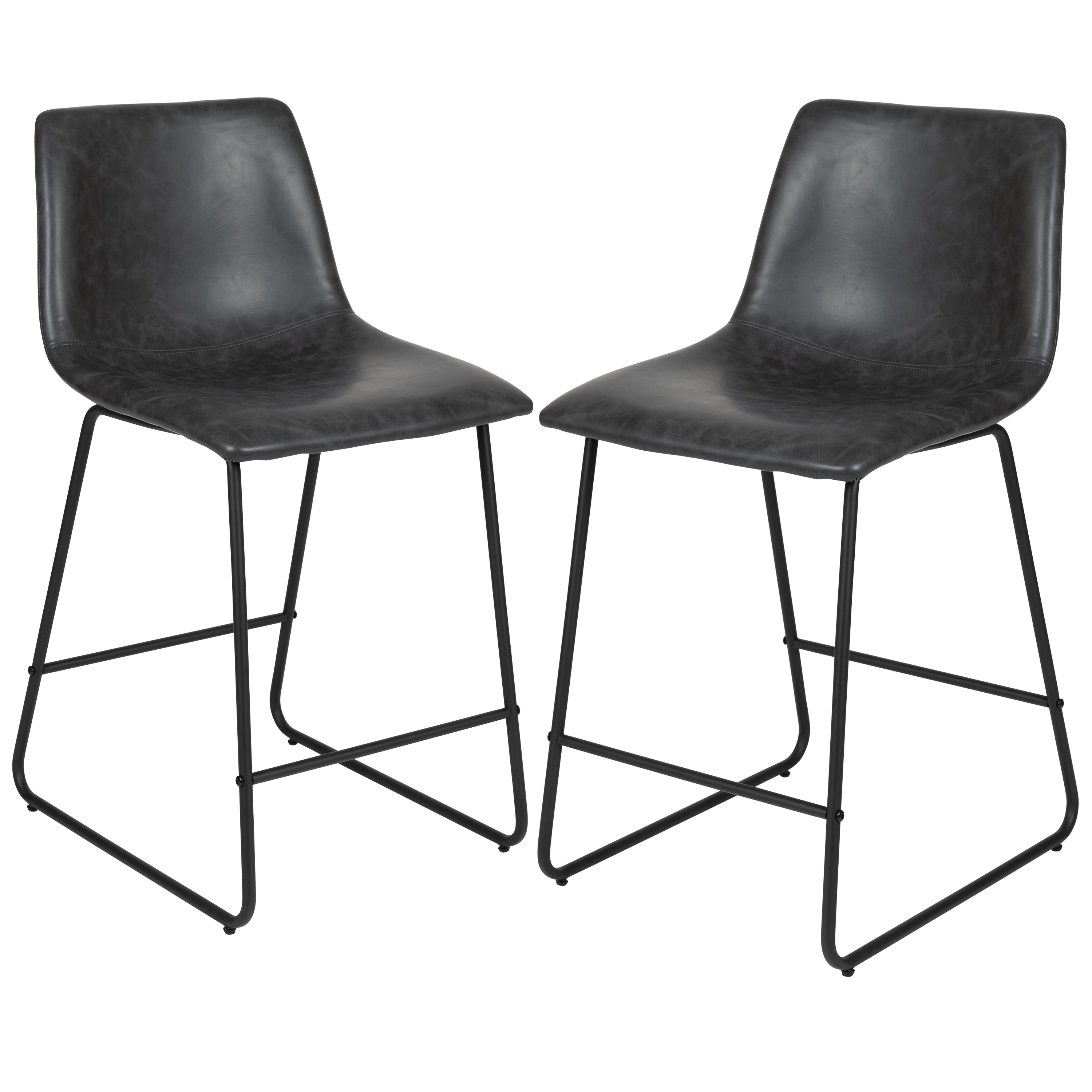 Reagan 24 Inch Commercial Grade LeatherSoft Counter Height Barstools in Dark Gray, Set of 2